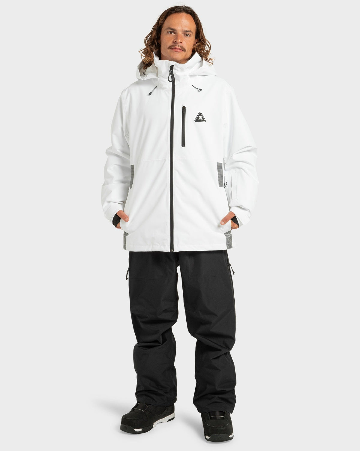 Mens Basis 30K Snowboard Jacket White / Black - Image 7
