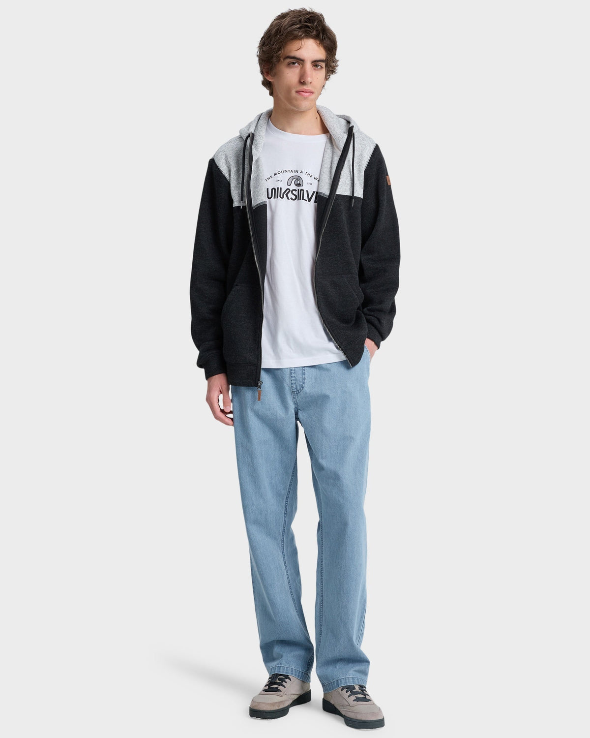 Mens Keller Block Zip Hooded Jumper Black Heather - Image 5