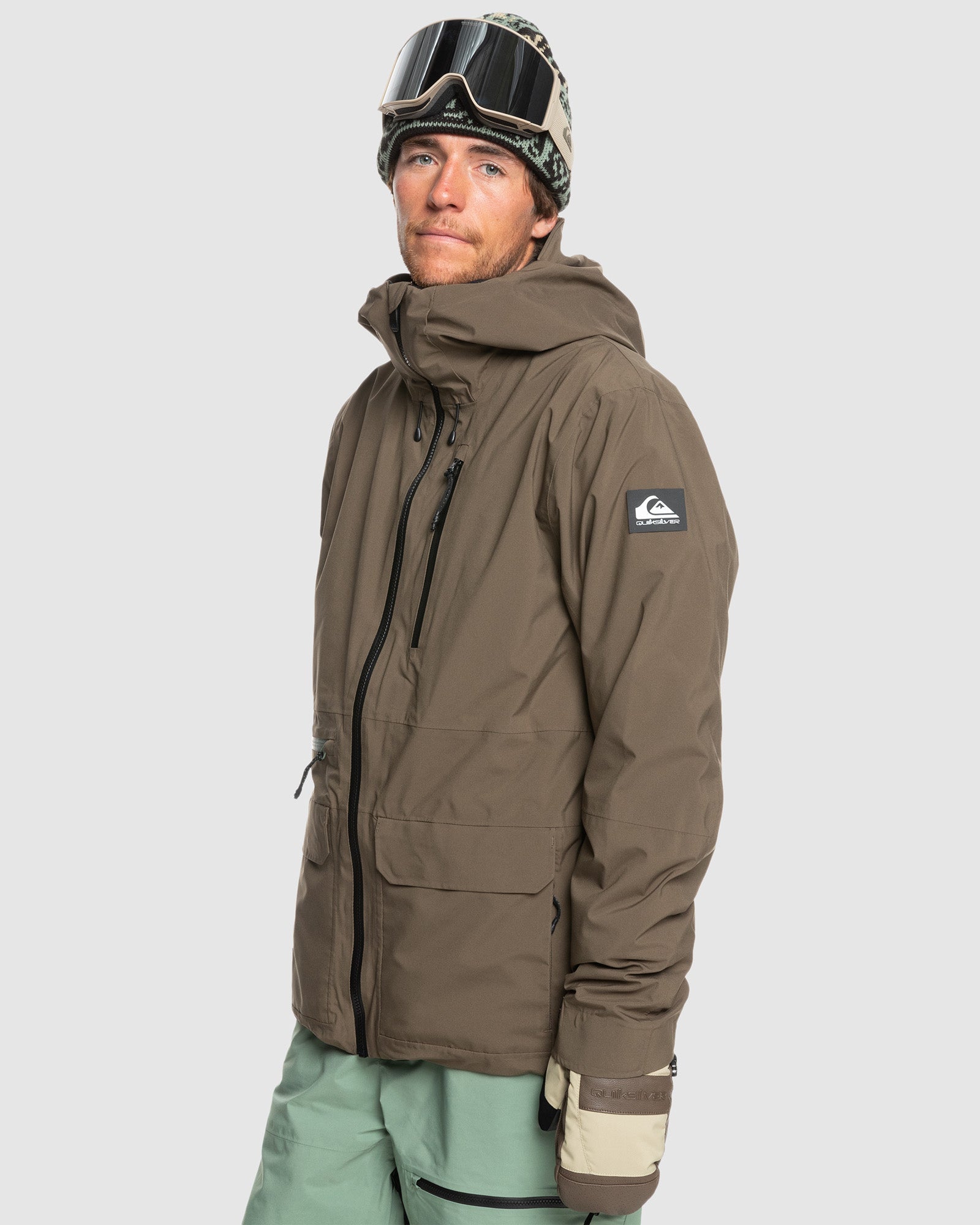 Mens Quest Stretch Snowboard Jacket Canteen - Image 3