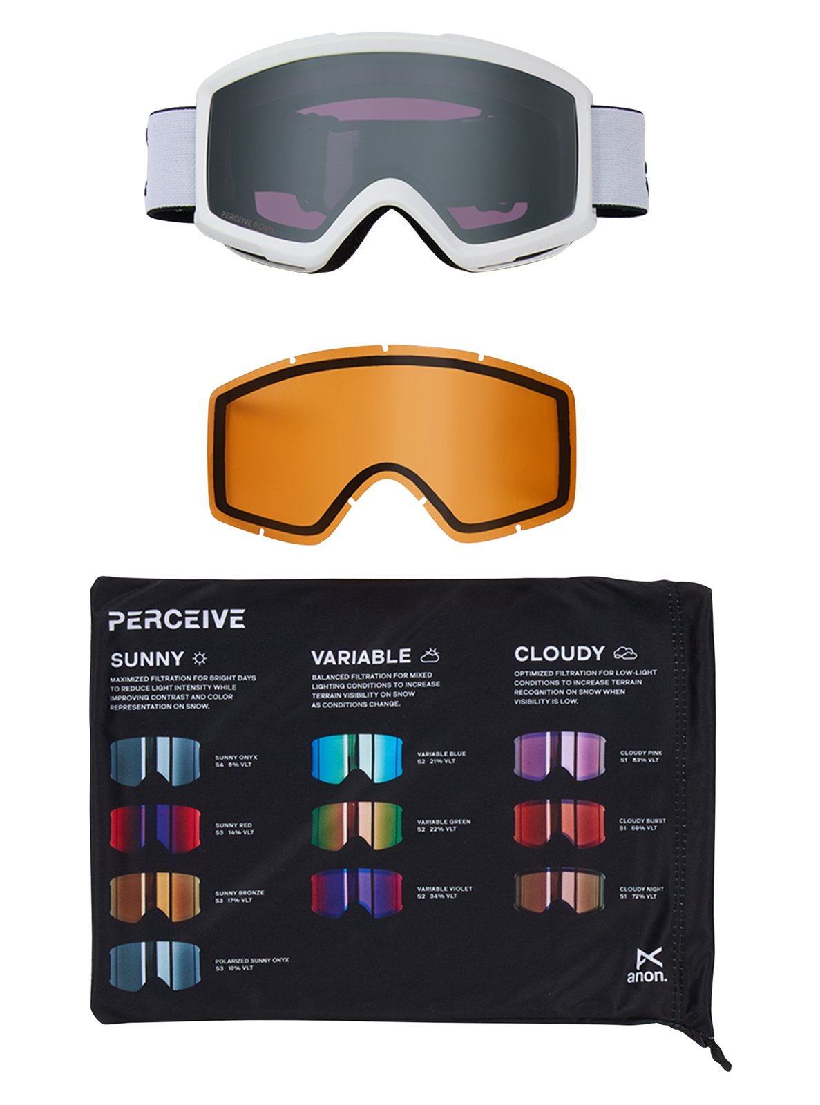 Helix 2.0 Low Bridge Fit Goggles + Bonus Lens White - Perceive Sunny Onyx Lens (6% / S4) w/ Amber Lens (55% / S1) - Image 5