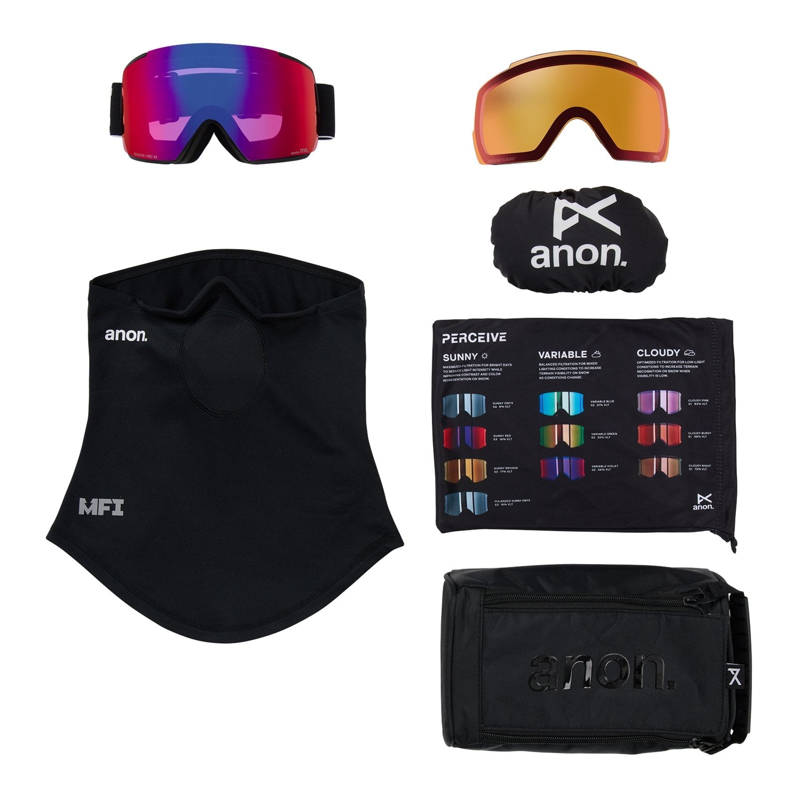 M5 Goggles + Bonus Lens + Mfi Face Mask Black - Perceive Sunny Red Lens (14% / S3) w/ Perceive Cloudy Burst Lens (59% / S1) - Image 6