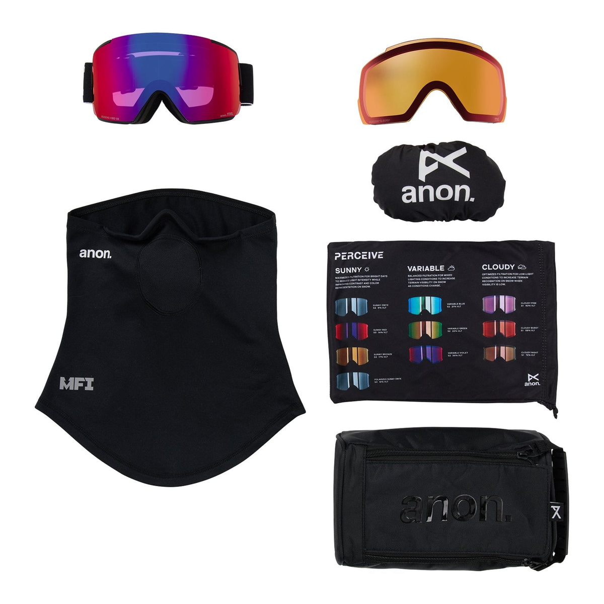 M5 Low Bridge Fit Goggles + Bonus Lens + Mfi Face Mask Black - Perceive Sunny Red Lens (14% / S3) w/ Perceive Cloudy Burst Lens (59% / S1) - Image 6