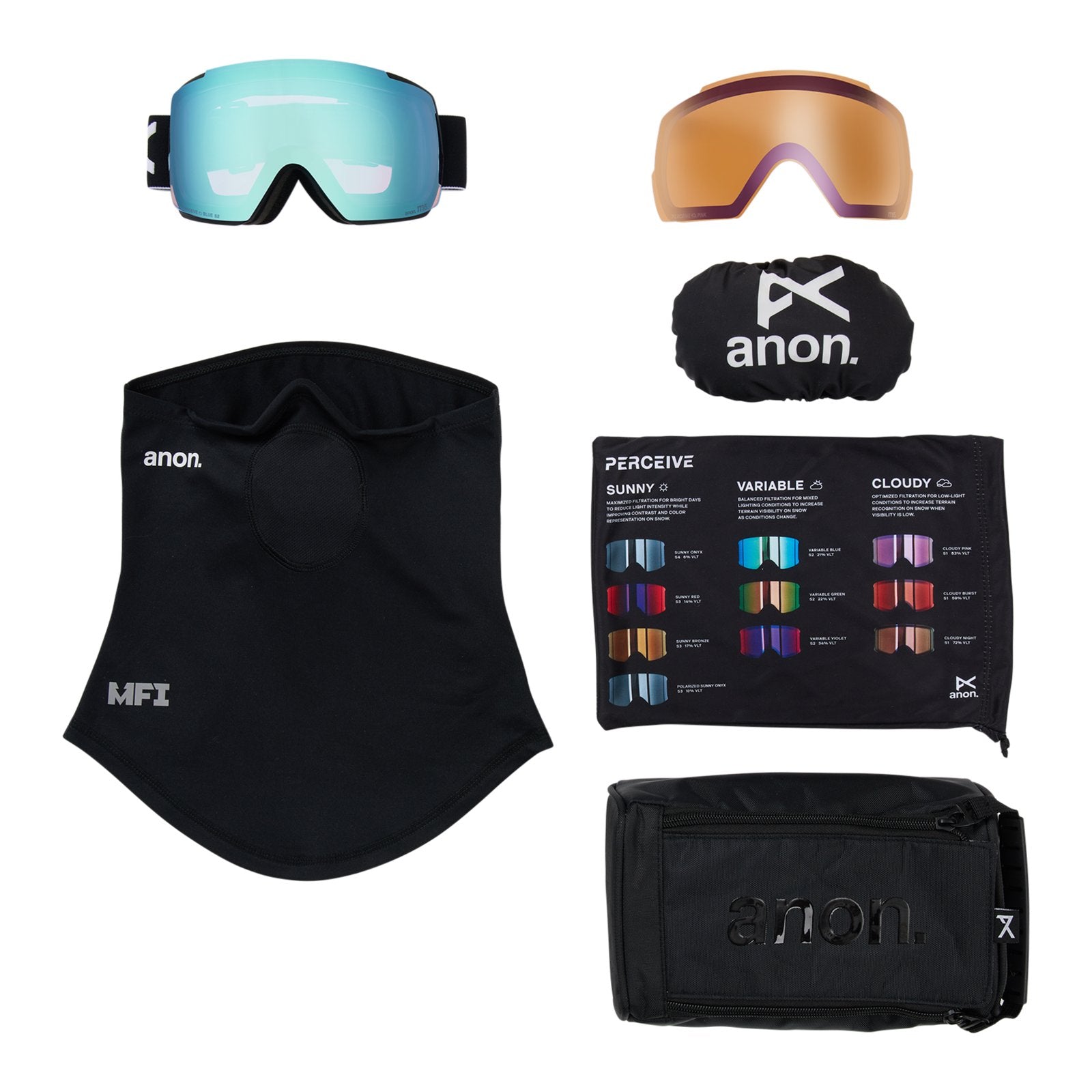 M5 Low Bridge Fit Goggles + Bonus Lens + Mfi Face Mask Black - Perceive Variable Blue Lens (21% / S2) w/ Perceive Cloudy Pink Lens (53% / S1) - Image 6