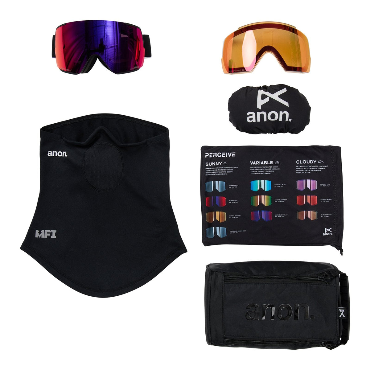 M5S Goggles + Bonus Lens + Mfi Face Mask Black - Perceive Sunny Red Lens (14% / S3) w/ Perceive Cloudy Burst Lens (59% / S1) - Image 6