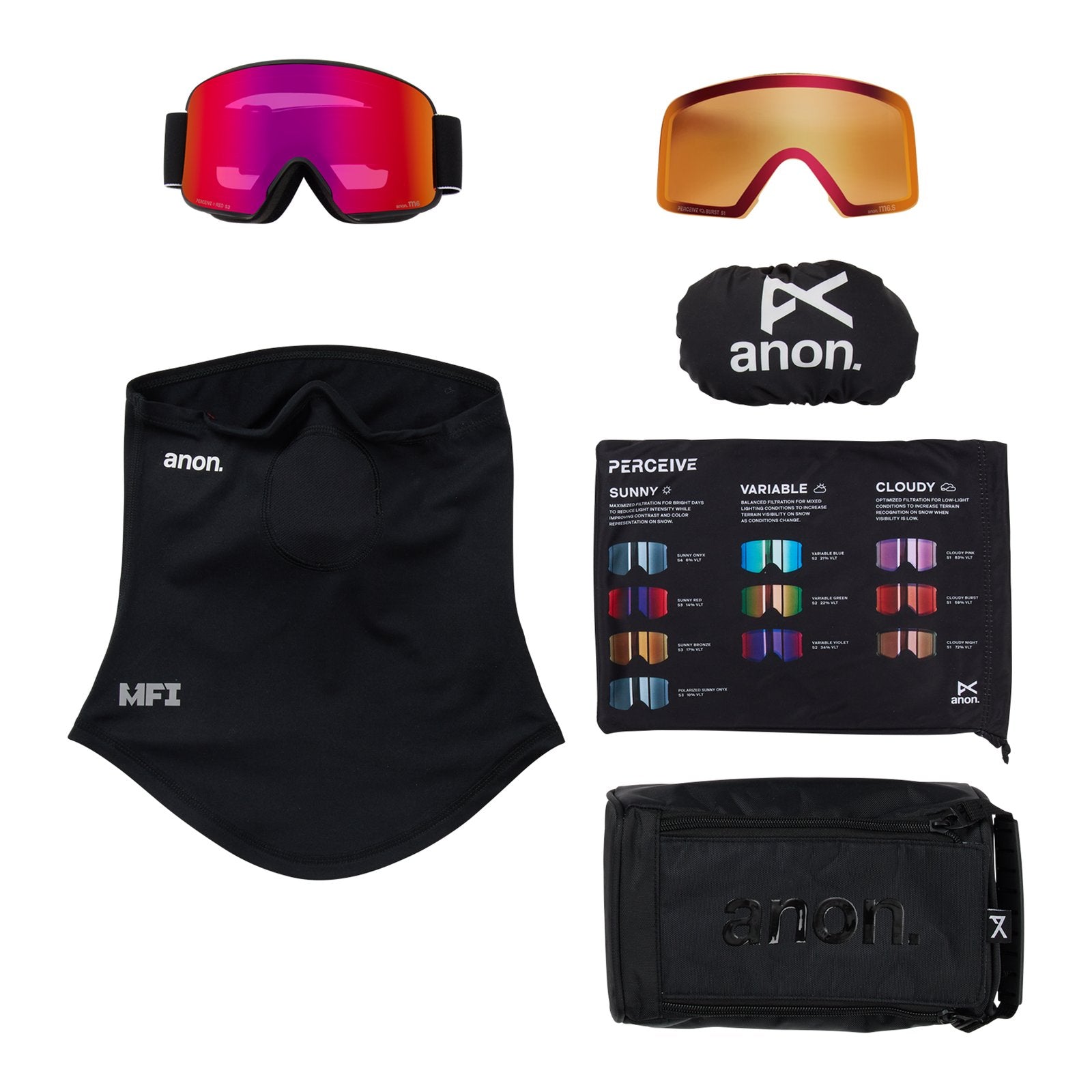 M6 Goggles + Bonus Lens + Mfi Face Mask Black - Perceive Sunny Red Lens (14% / S3) w/ Perceive Cloudy Burst Lens (59% / S1) - Image 6