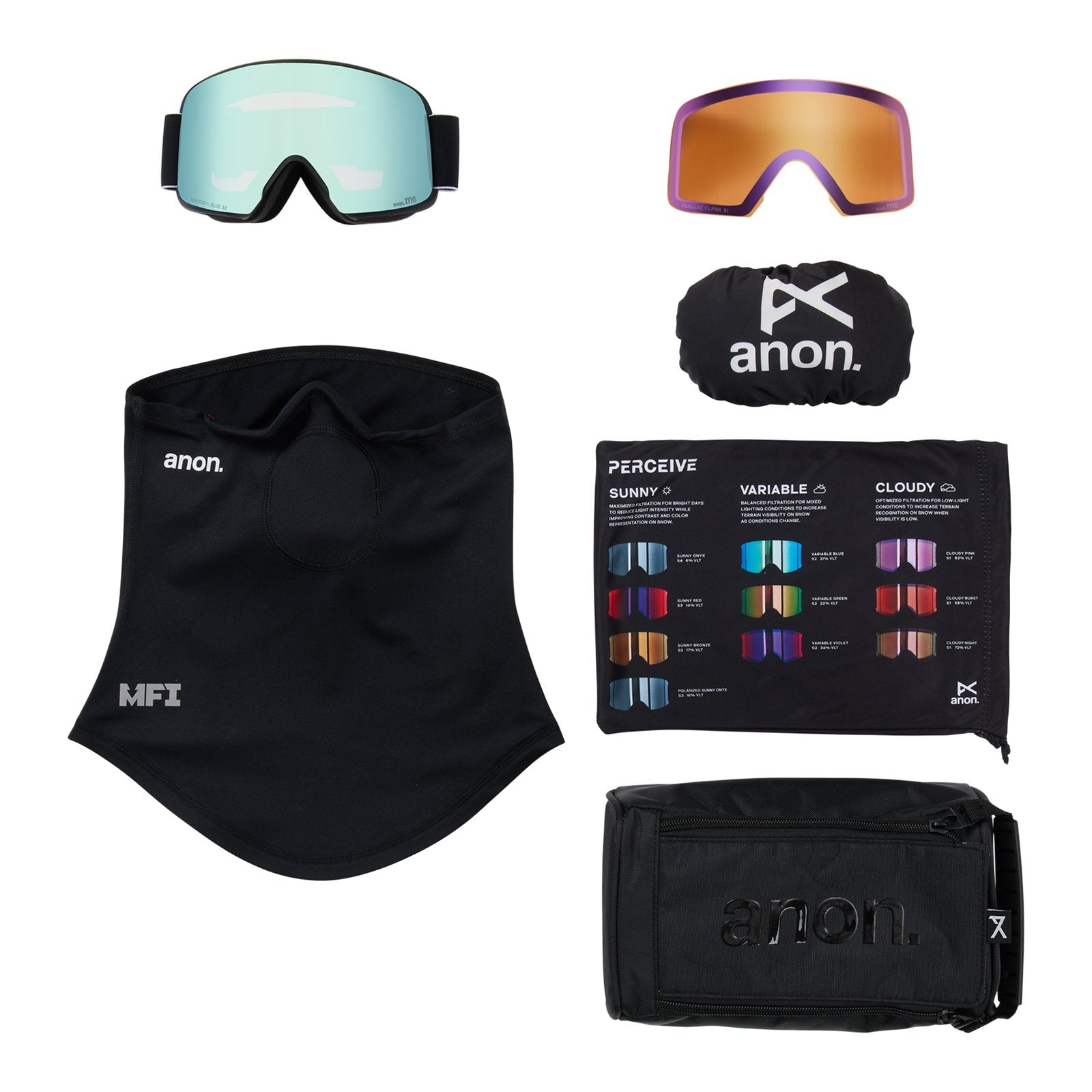 M6 Goggles + Bonus Lens + Mfi Face Mask Black - Perceive Variable Blue Lens (21% / S2) w/ Perceive Cloudy Pink Lens (53% / S1) - Image 6