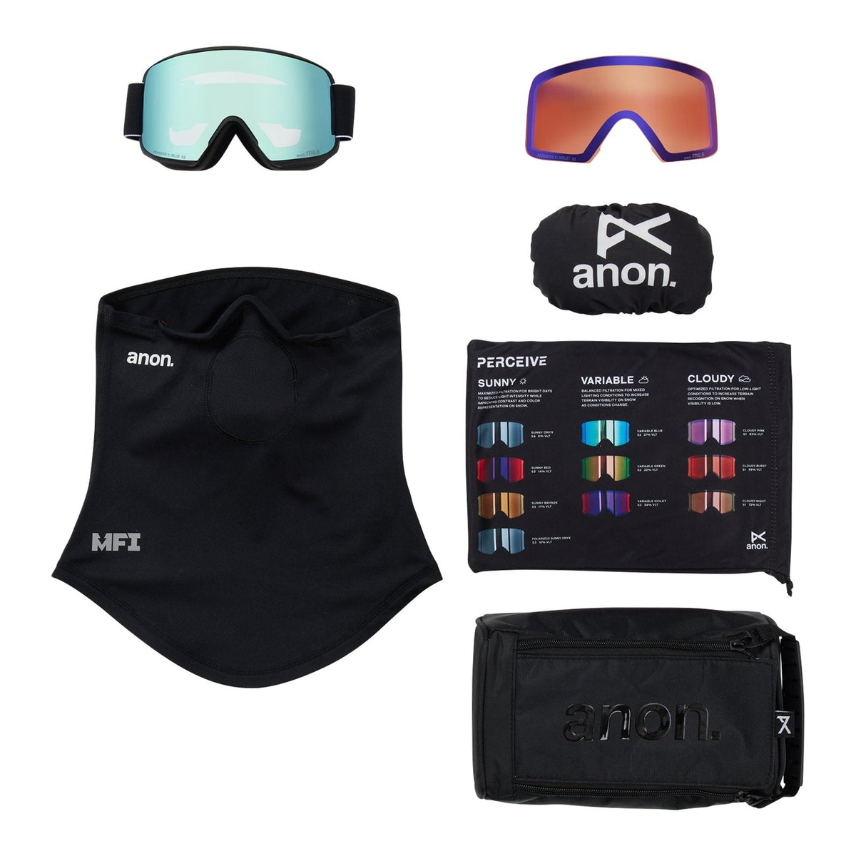 M6S Goggles + Bonus Lens + Mfi Face Mask Black - Perceive Variable Blue Lens (21% / S2) w/ Perceive Cloudy Pink Lens (53% / S1) - Image 6