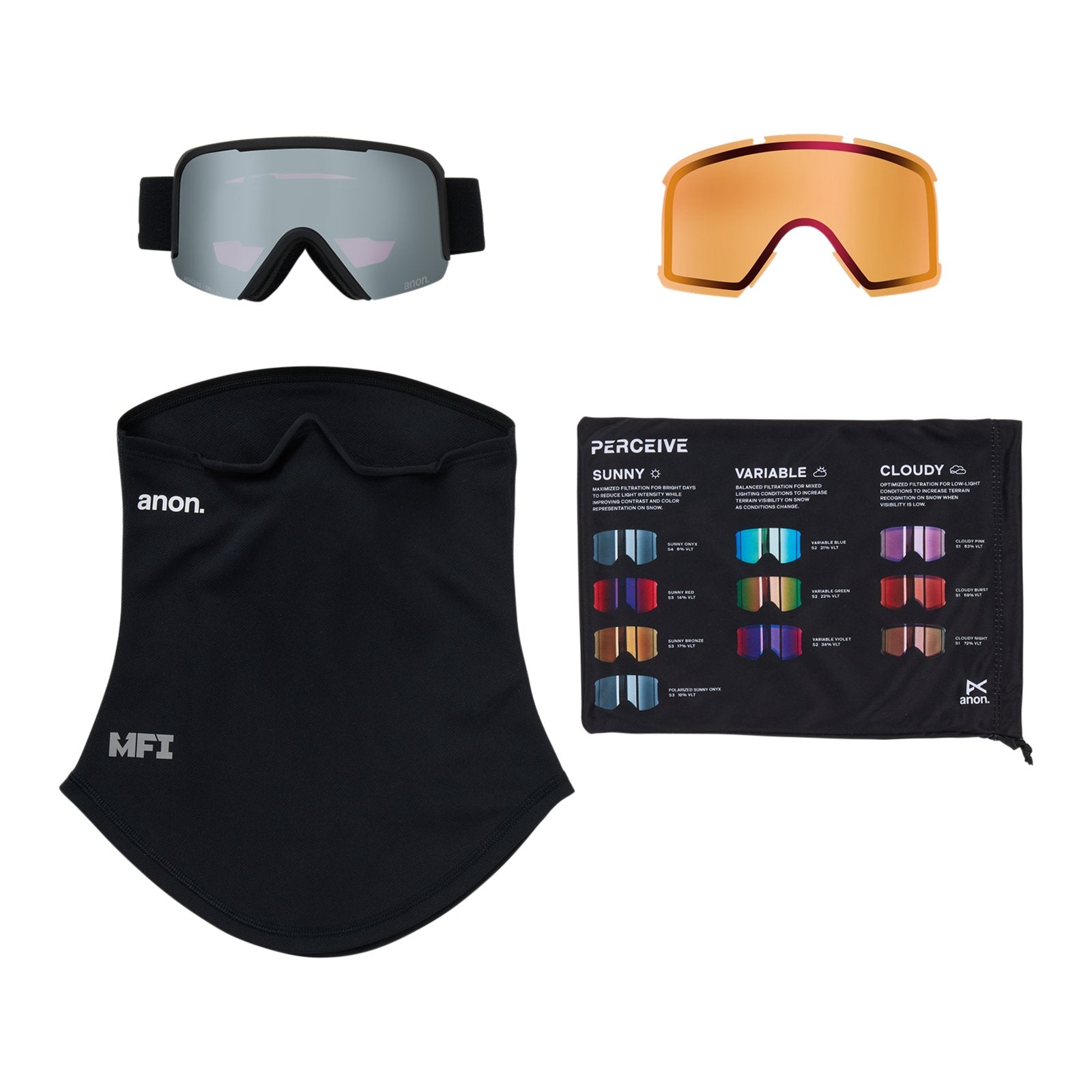 Nesa Goggles + Bonus Lens + Mfi Face Mask Smoke - Perceive Sunny Onyx Lens (6% / S4) w/ Perceive Cloudy Burst Lens (59% / S1) - Image 6