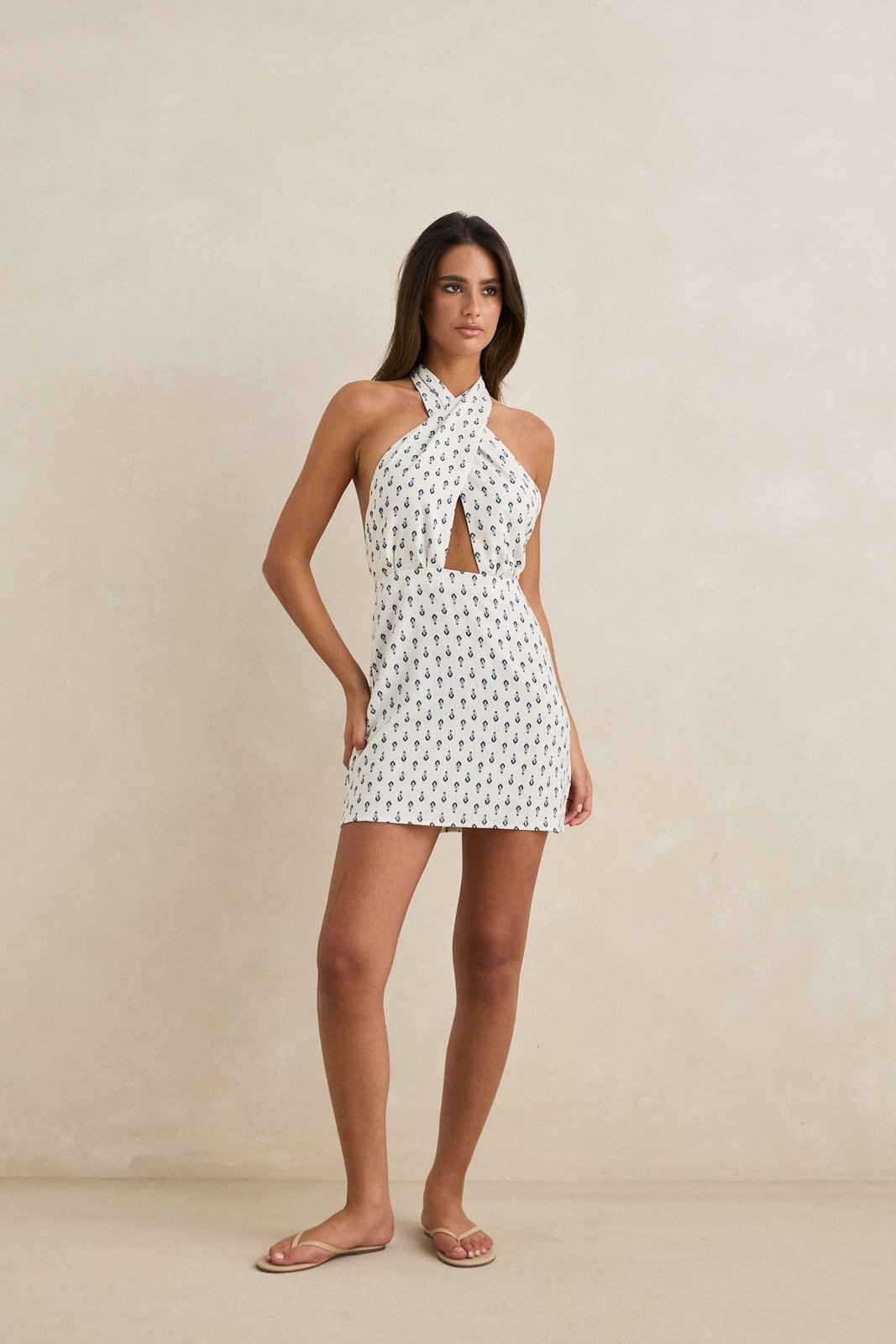 Seacliff Halter Mini Dress Natural - Image 4