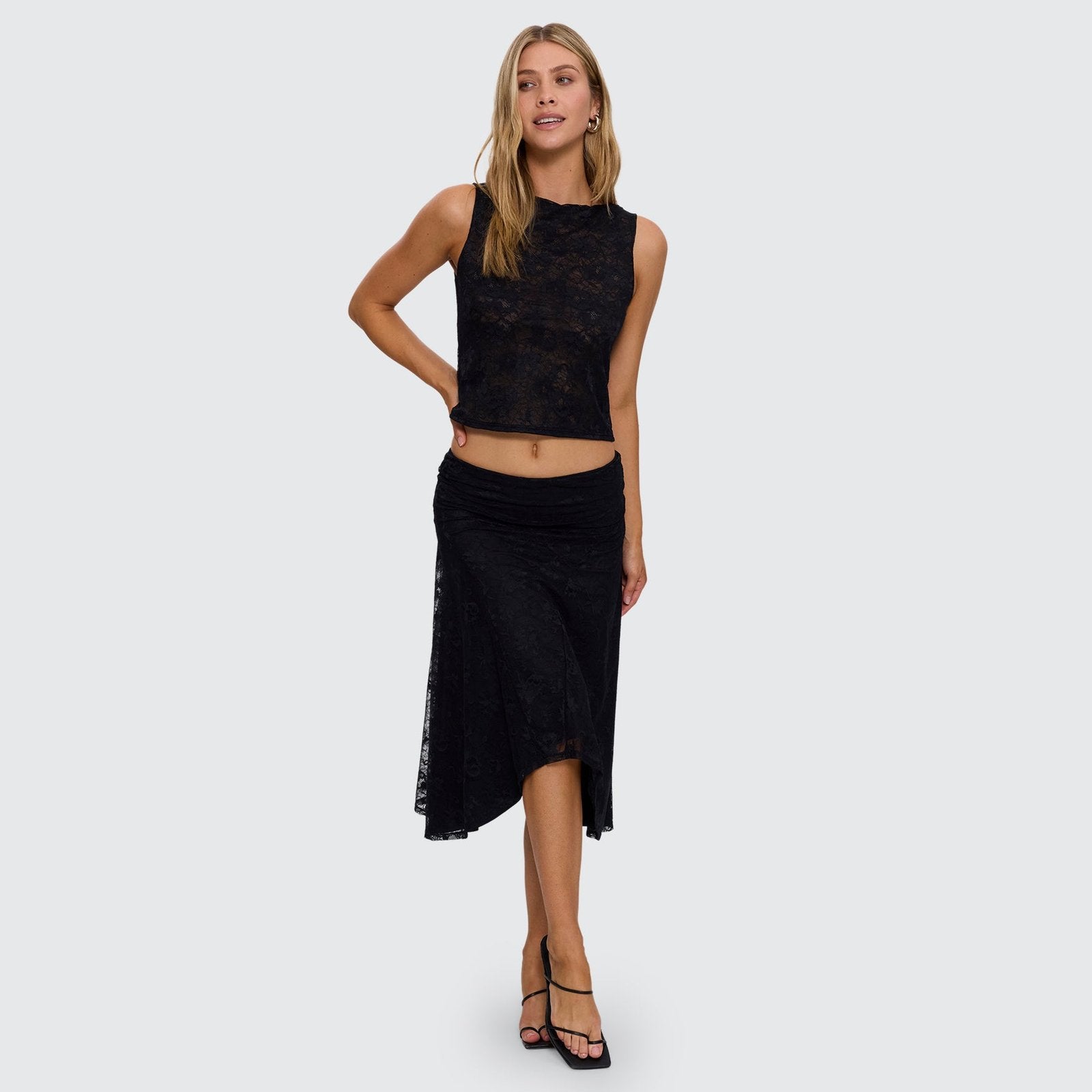 Womens Sienna Lace Midi Skirt Black - Image 1