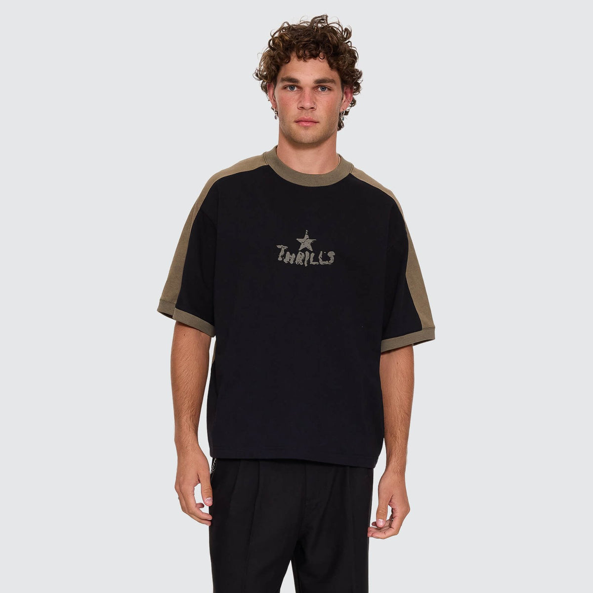 New Ways Of Living Box Crop Panel Tee Black - Image 1