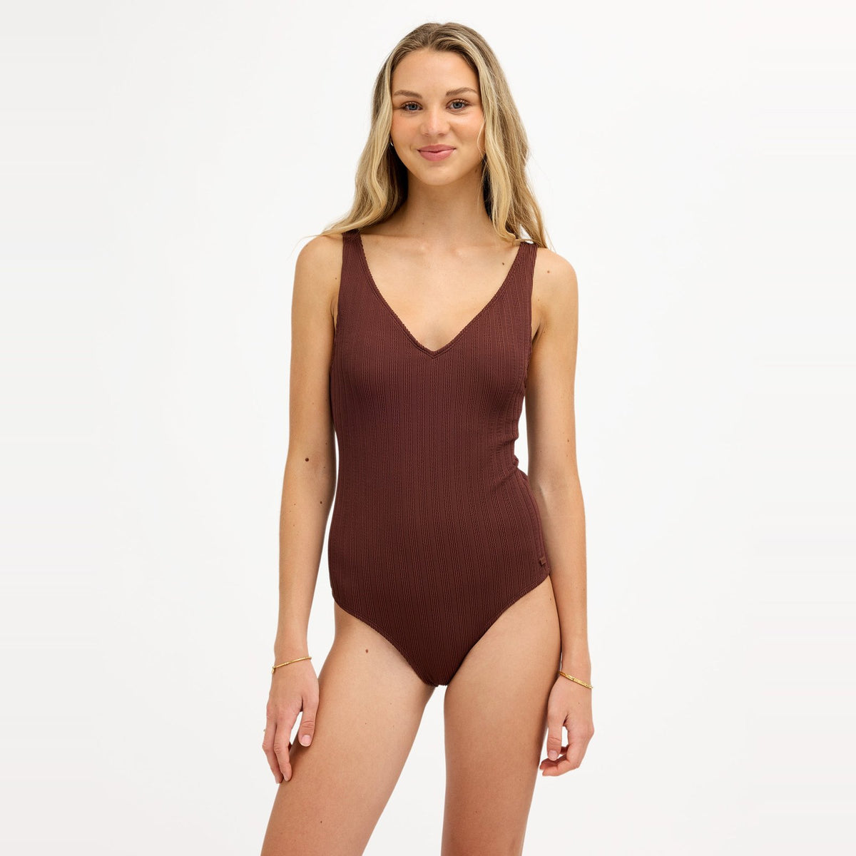 Womens Love V Neck One Piece Swimsuit Java - Image 1
