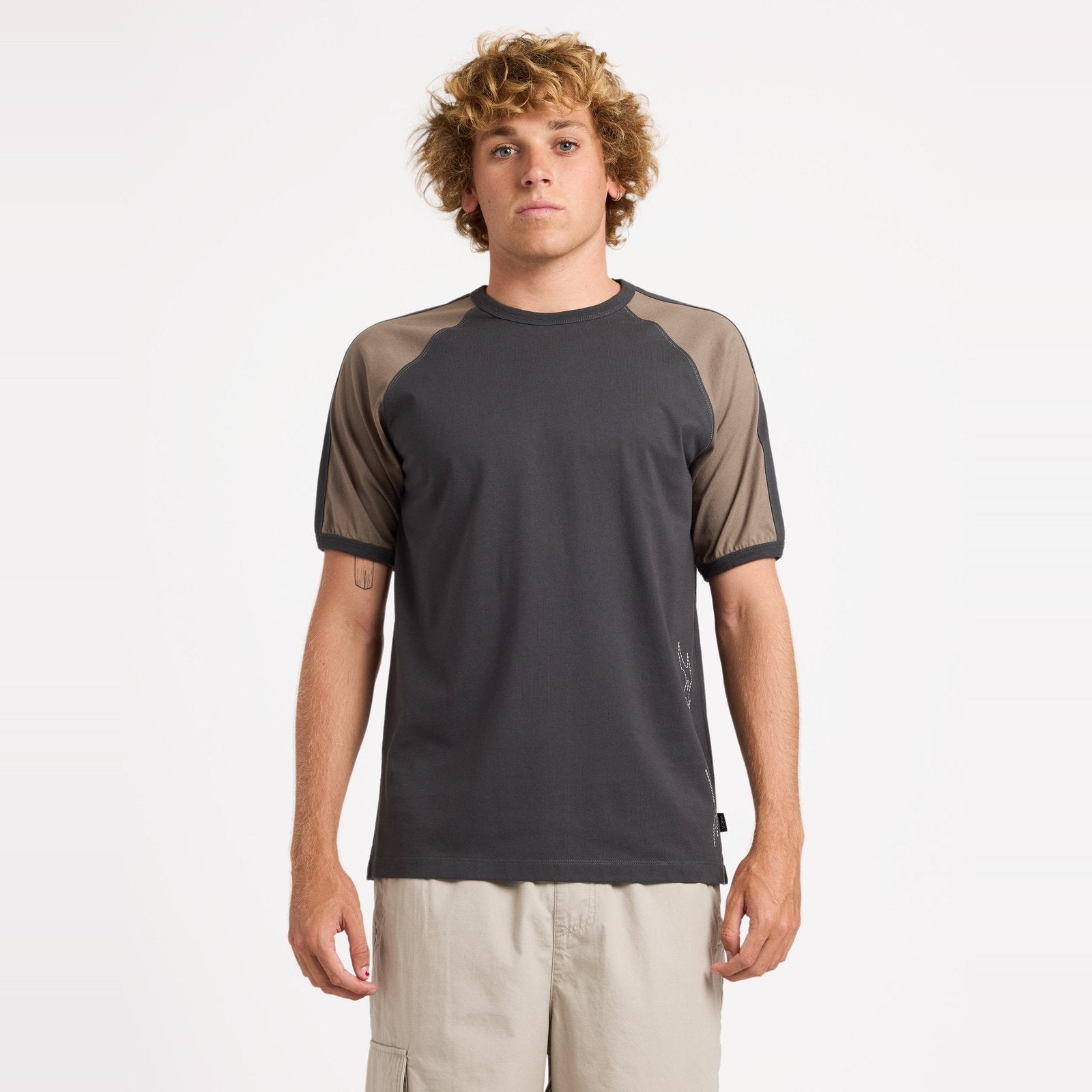 Mens Stitch Raglan T Shirt Pirate Black - Image 1