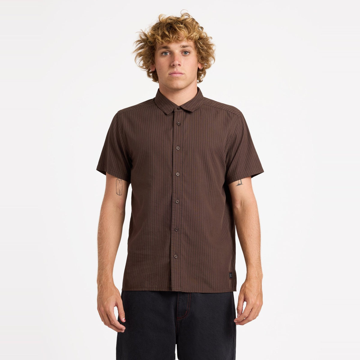 Mens Harmony Emblem Short Sleeve Shirt Chocolate Brown - Image 1
