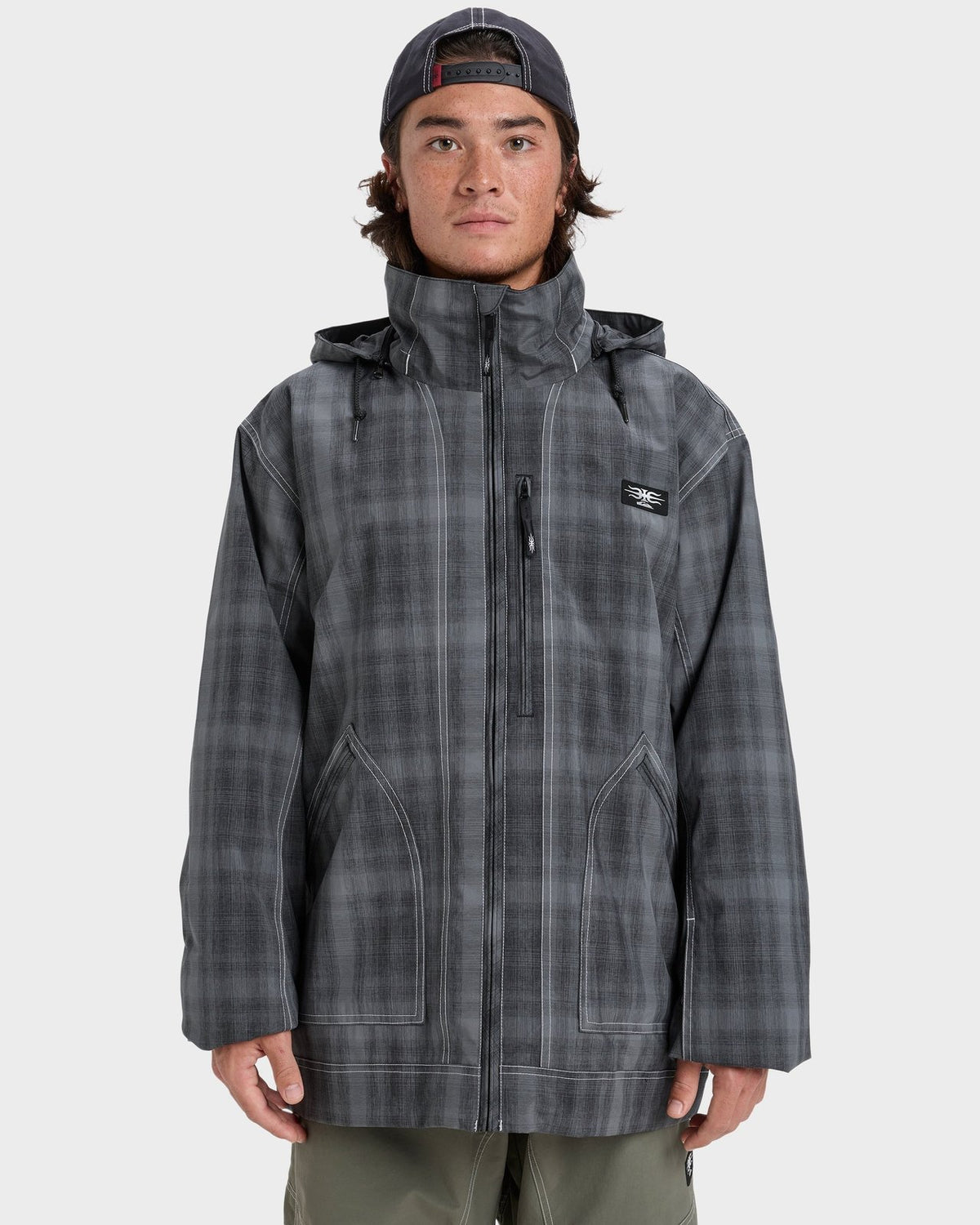 Mens Live Wire Snow Jacket Mercury Check True Black - Image 12