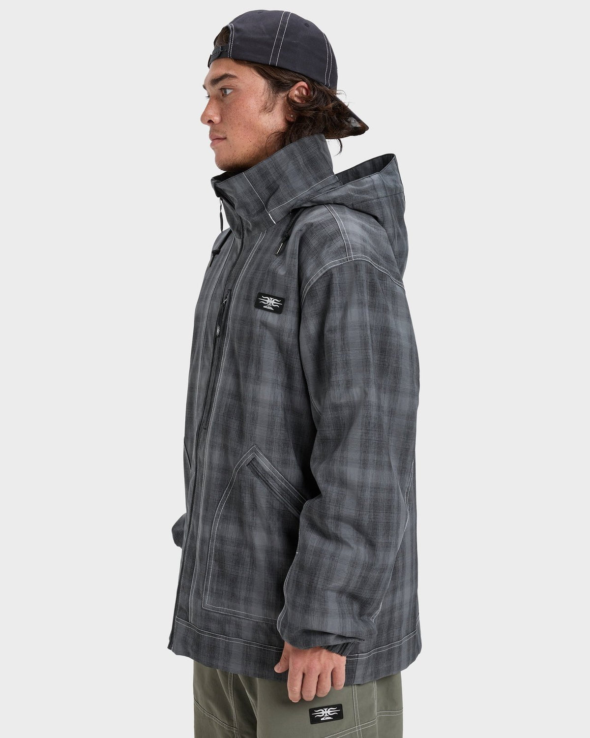 Mens Live Wire Snow Jacket Mercury Check True Black - Image 14