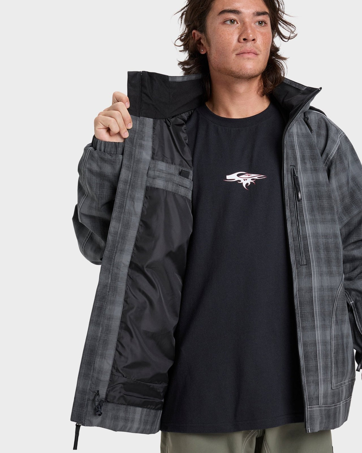 Mens Live Wire Snow Jacket Mercury Check True Black - Image 17