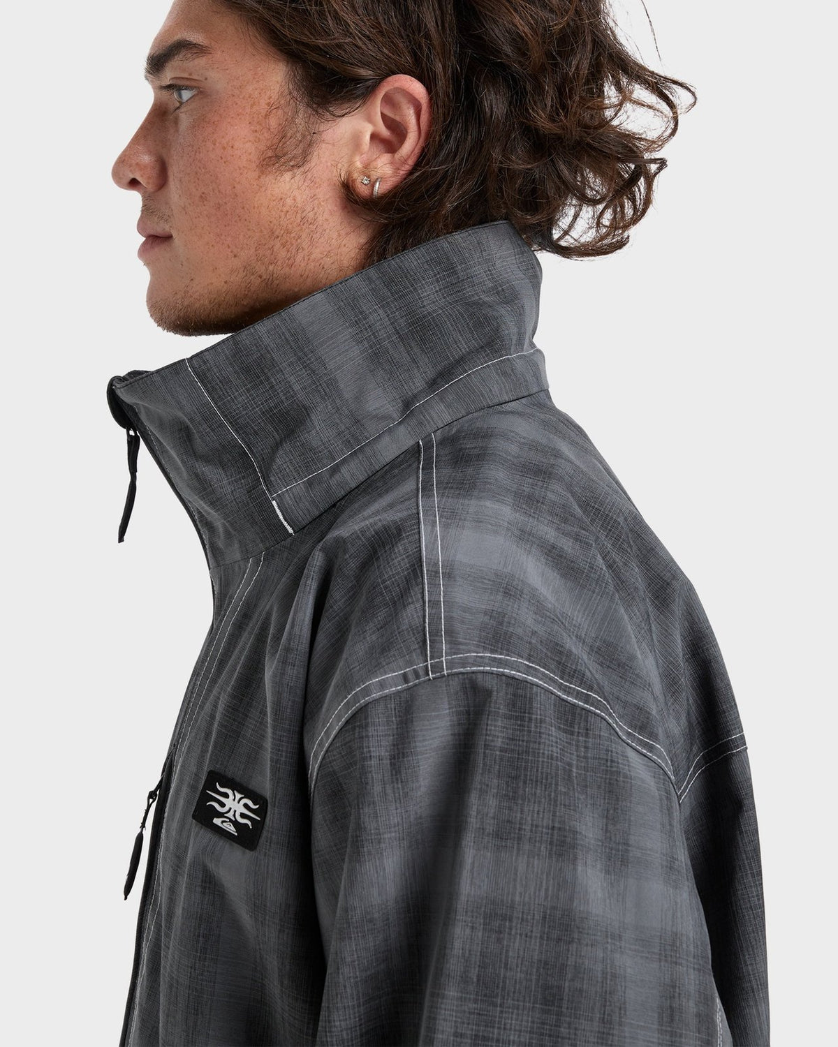 Mens Live Wire Snow Jacket Mercury Check True Black - Image 18
