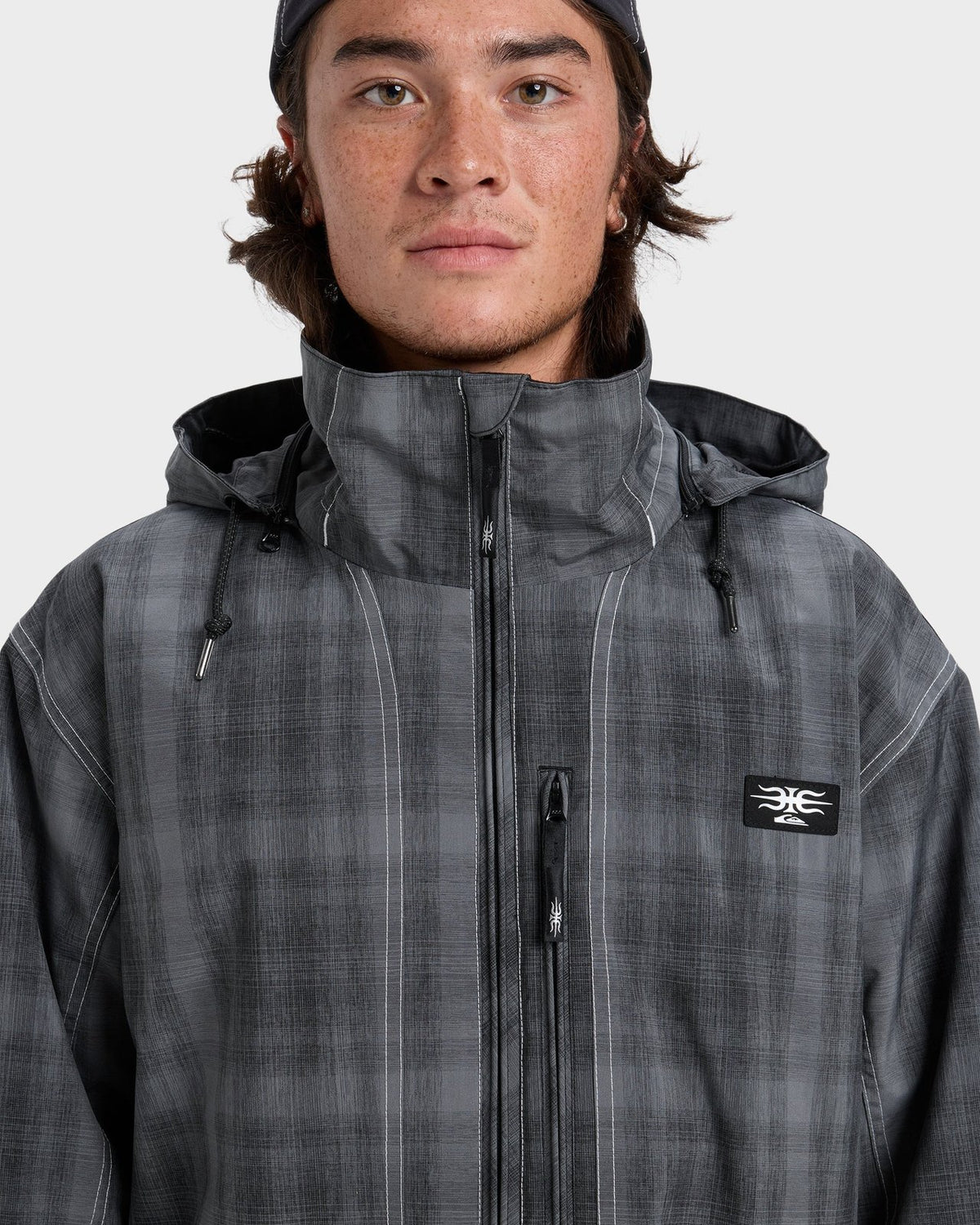 Mens Live Wire Snow Jacket Mercury Check True Black - Image 19