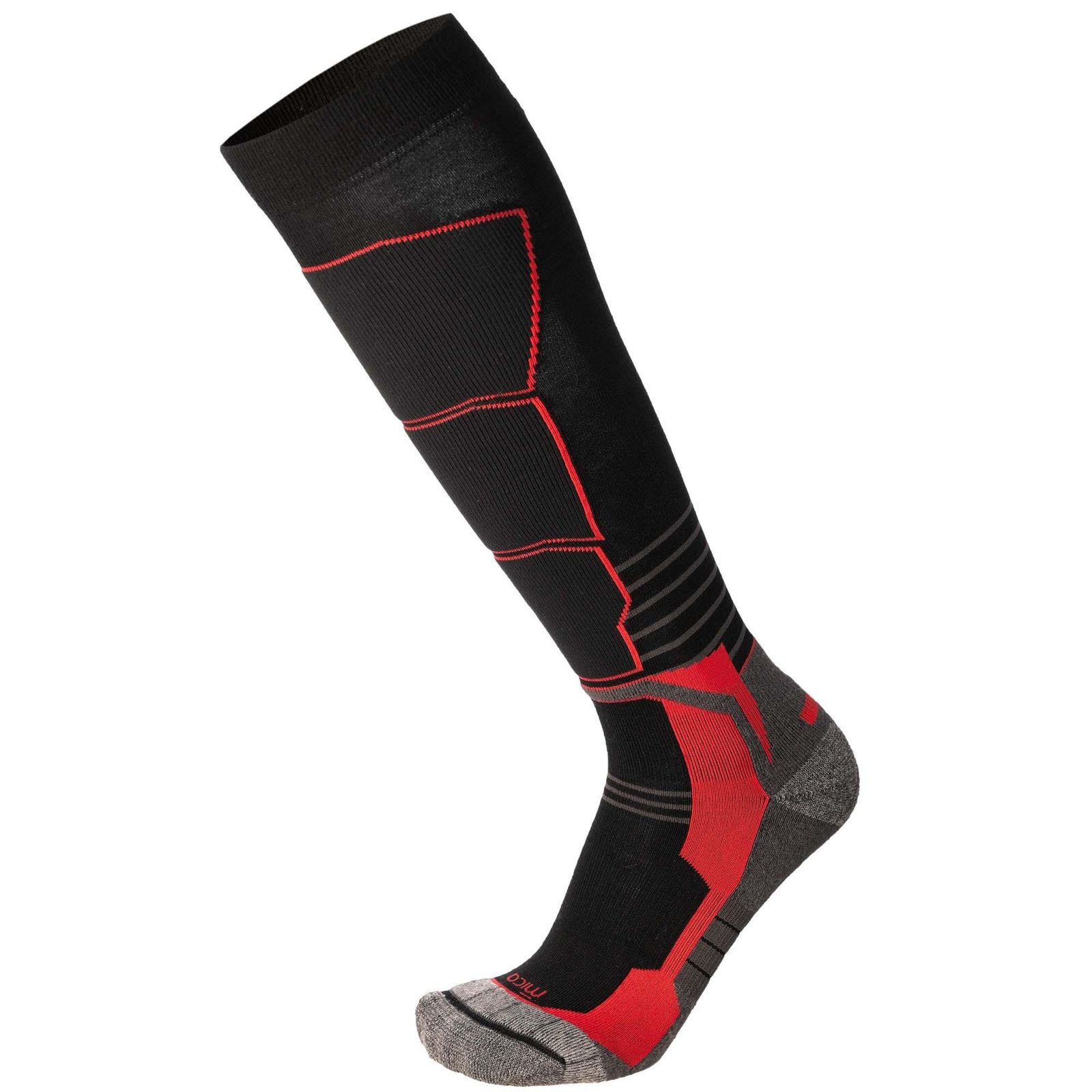 Medium Weight Superthermo Natural Merino Ski Socks Nero Rosso - Image 1