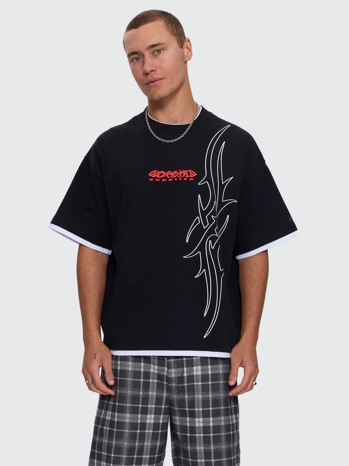 Pitted Box Crop Layer Tee Black - Image 1