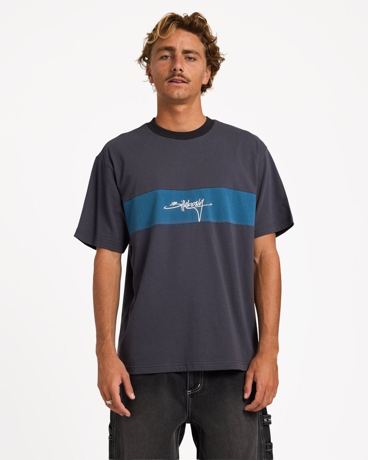 Mens Panel T-Shirt Aged Indigo - Image 1