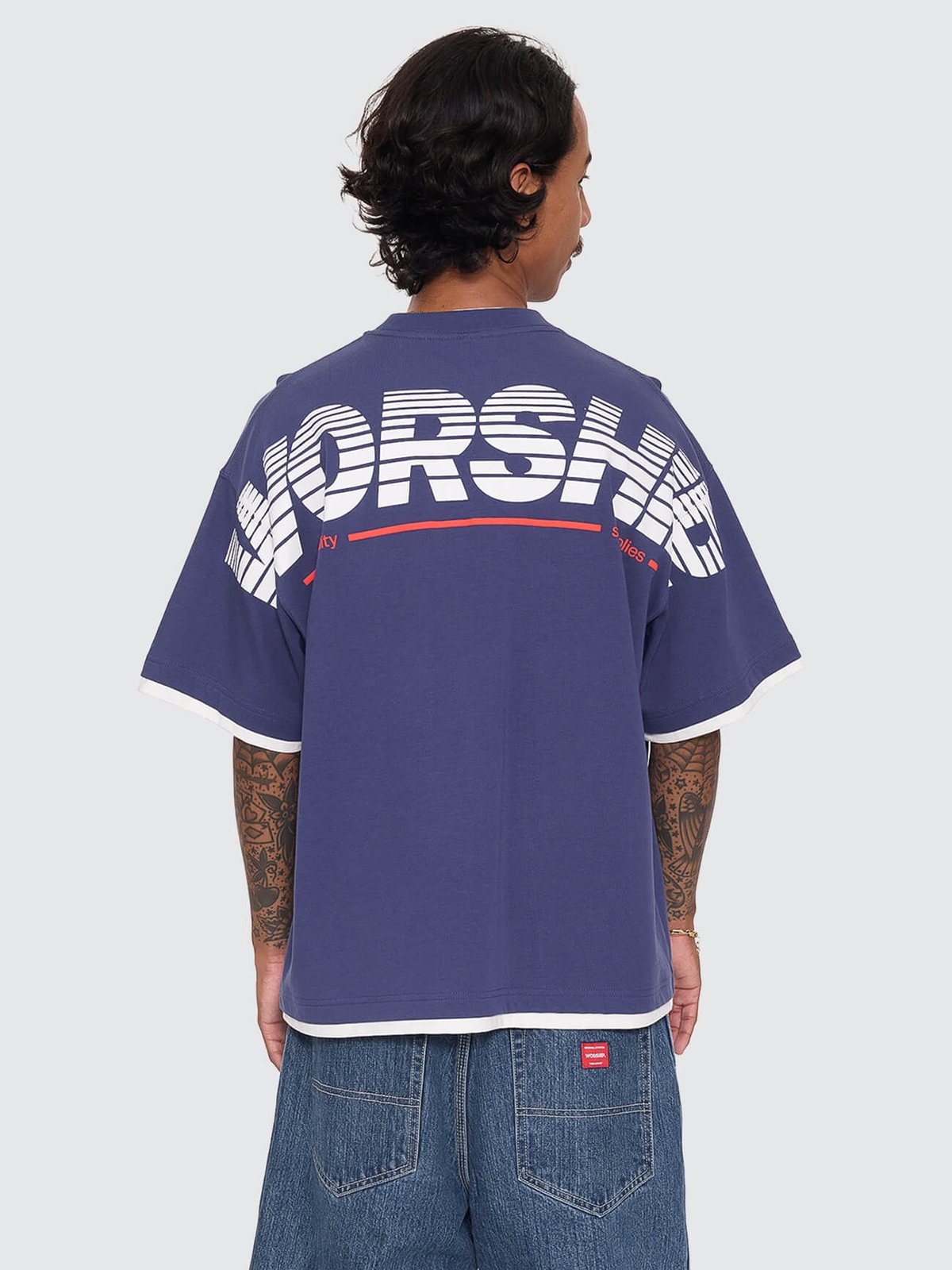 Half Court Box Crop Layer Tee Medieval Blue - Image 1