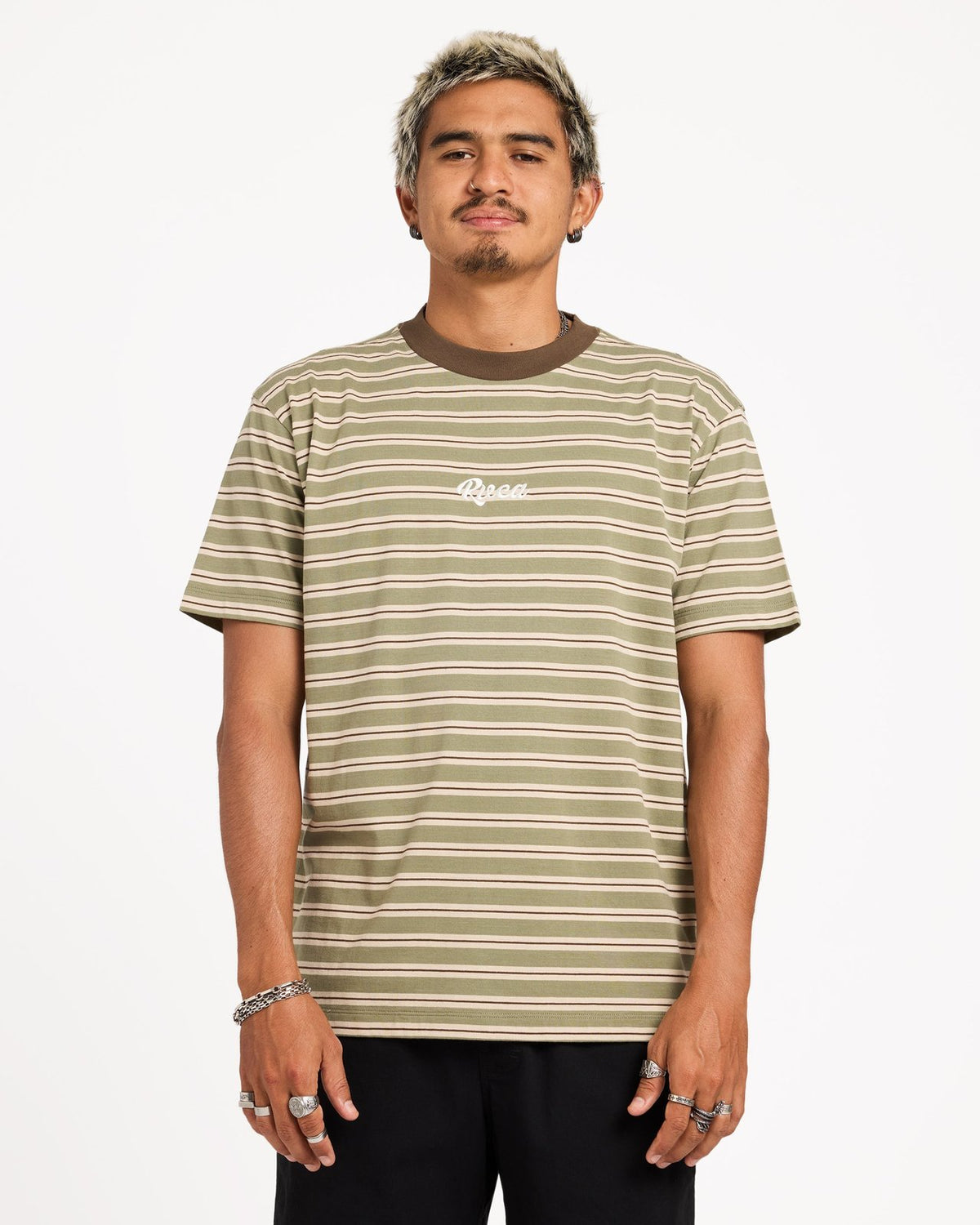 Mens Exotica Stripe T-Shirt Army - Image 1