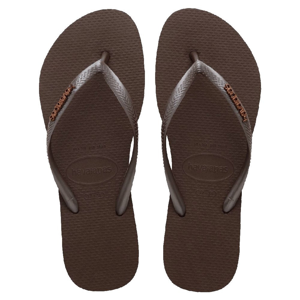 Slim Metal Logo Thongs Dark Brown - Image 2