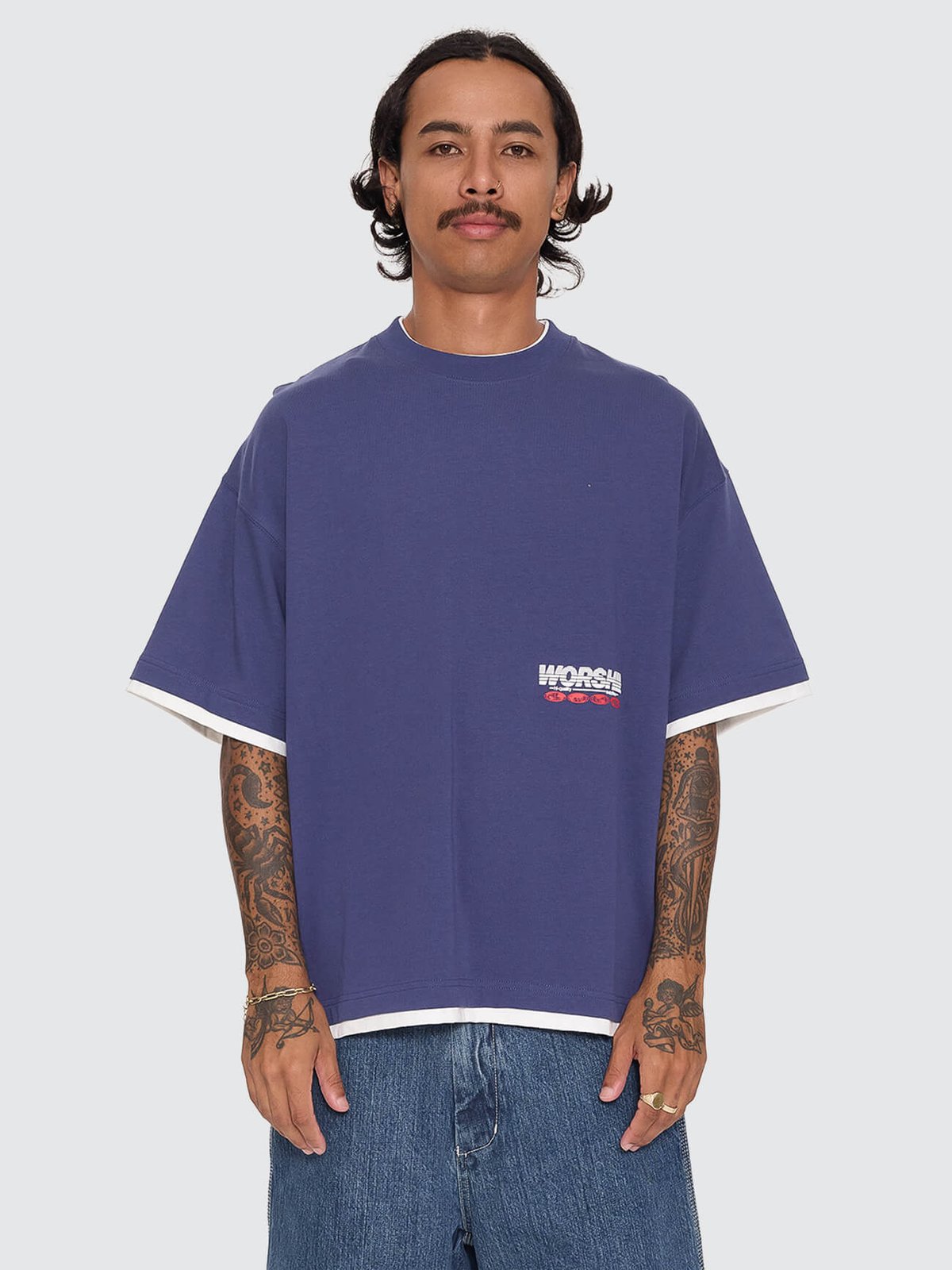 Half Court Box Crop Layer Tee Medieval Blue - Image 2