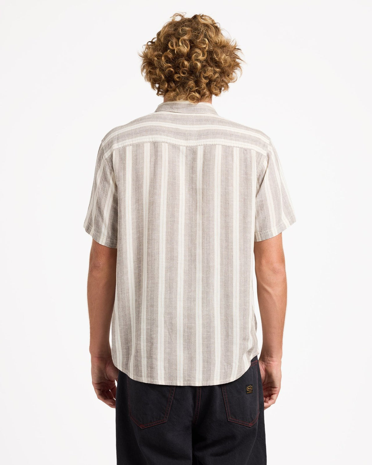 Mens Beat Stripe Short Sleeve Shirt Mushroom - Image 2
