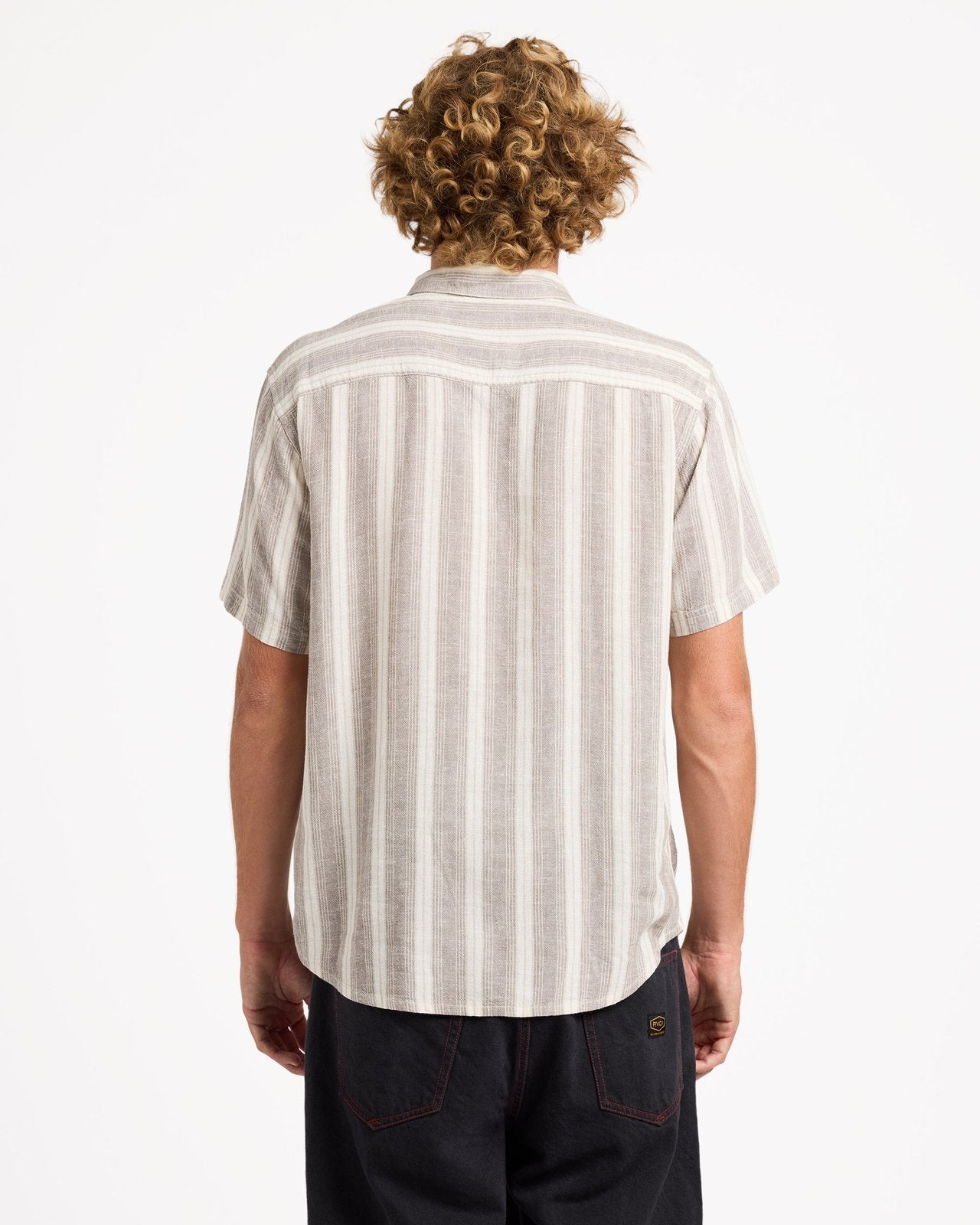 Mens Beat Stripe Short Sleeve Shirt Mushroom - Image 2