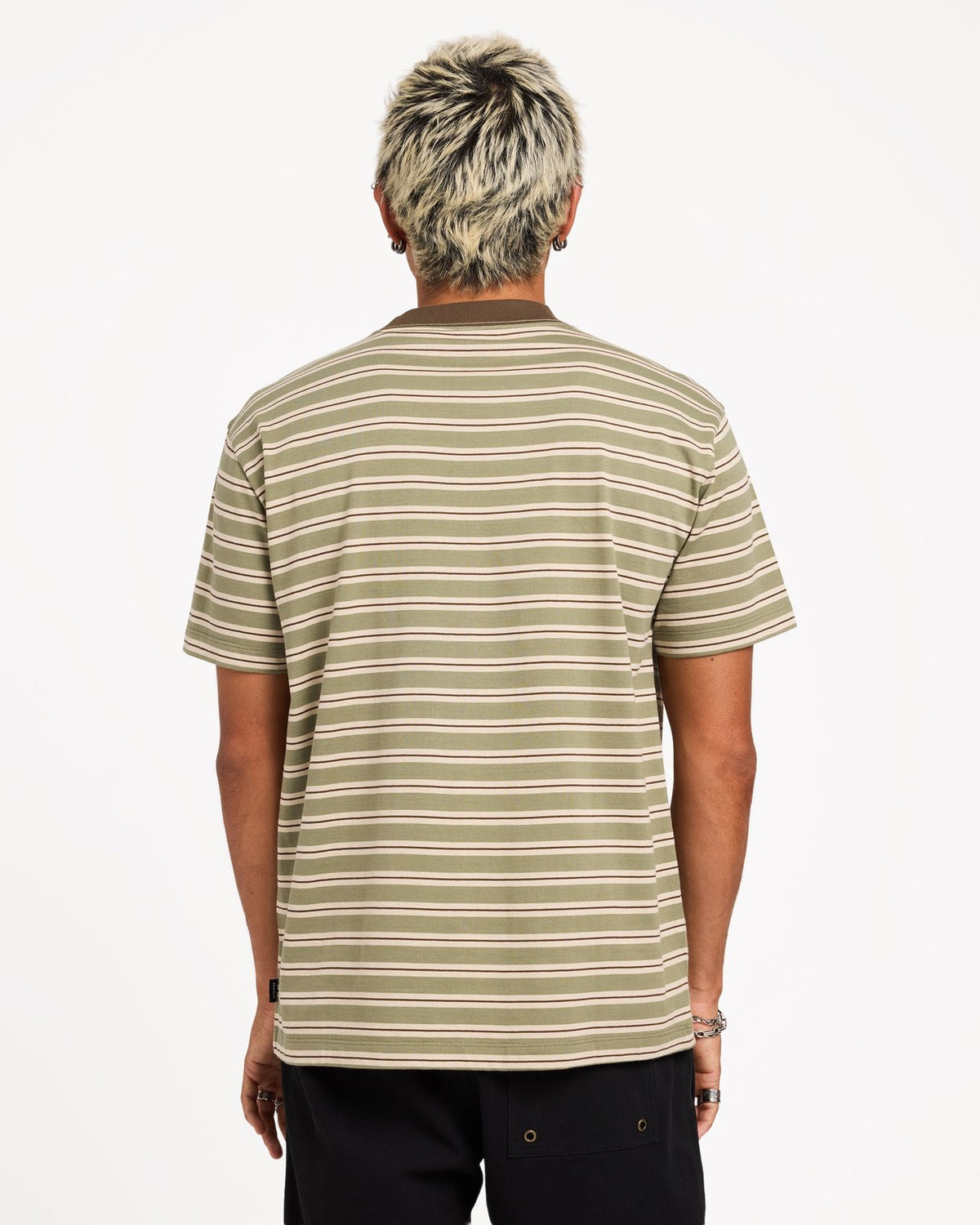 Mens Exotica Stripe T-Shirt Army - Image 2