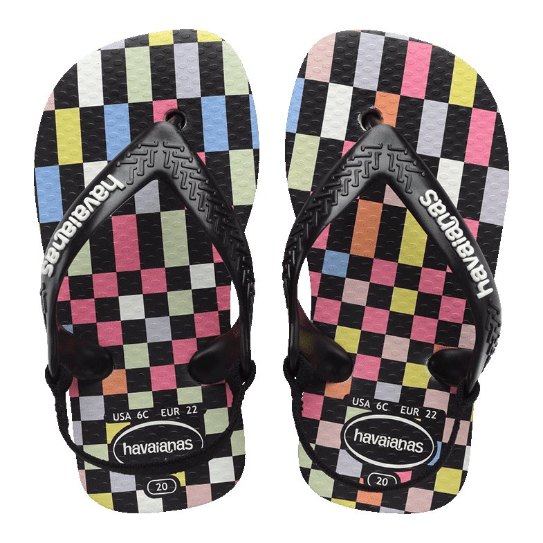 Kids Baby Check Black/Multi Thongs - Image 2