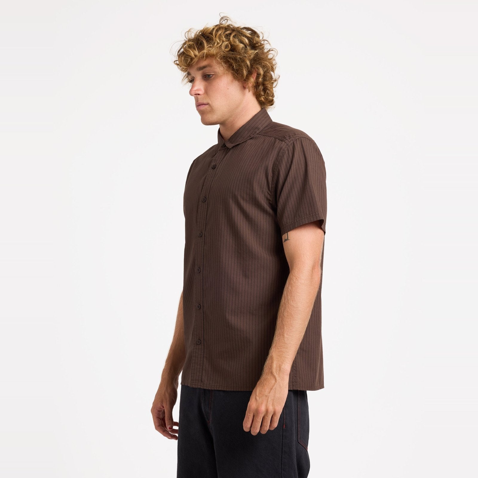 Mens Harmony Emblem Short Sleeve Shirt Chocolate Brown - Image 3