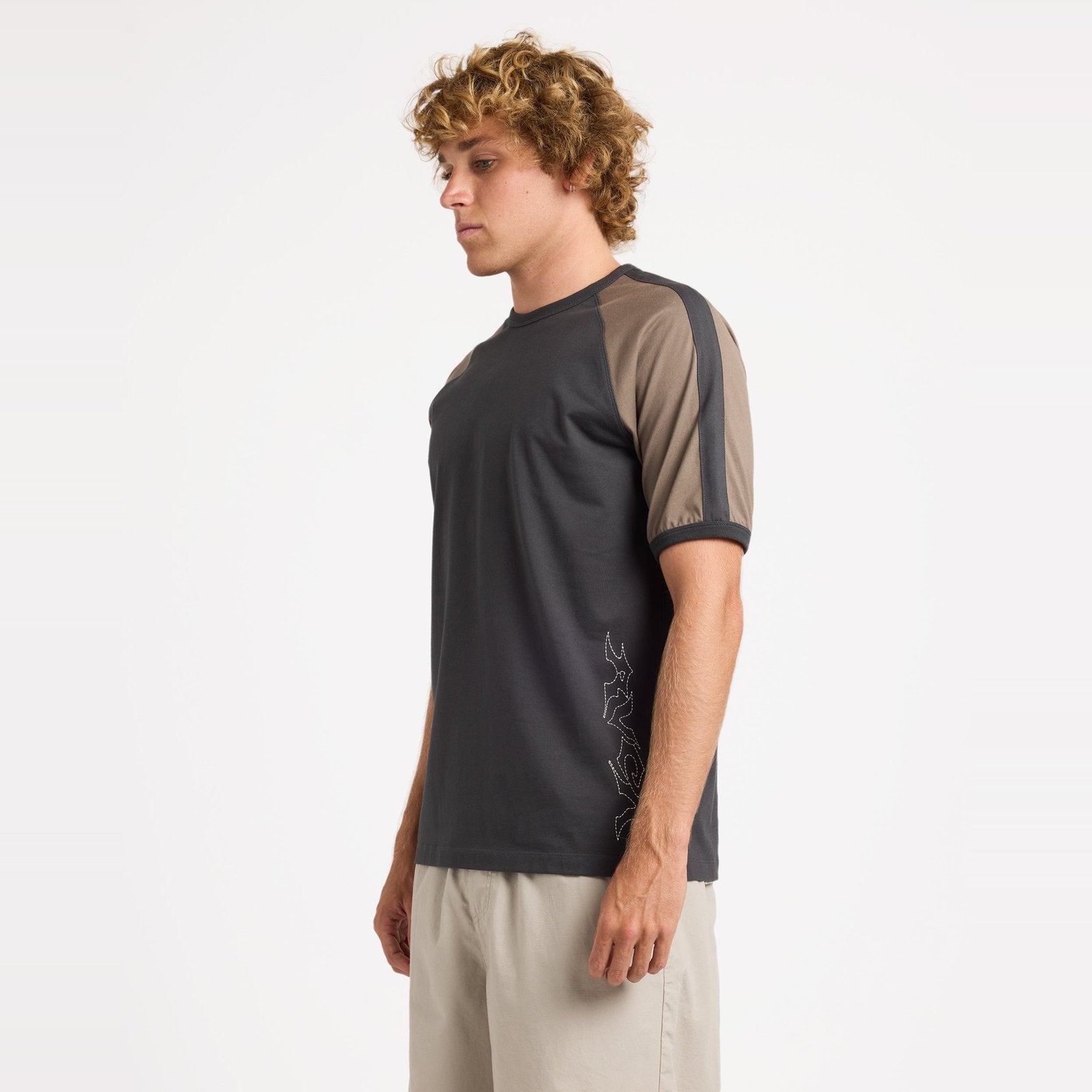 Mens Stitch Raglan T Shirt Pirate Black - Image 3