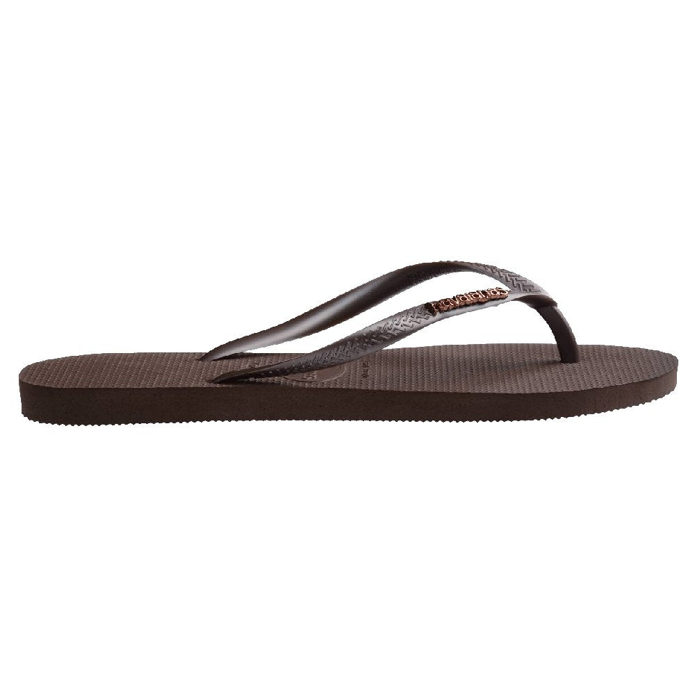 Slim Metal Logo Thongs Dark Brown - Image 3