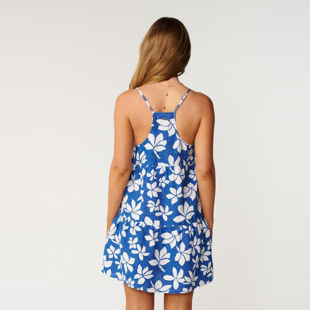 Paraiso Linen Mini Dress Blue - Image 3