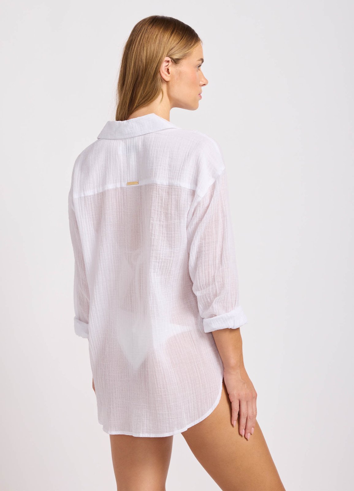Crinkle Gauze Shirt White - Image 3