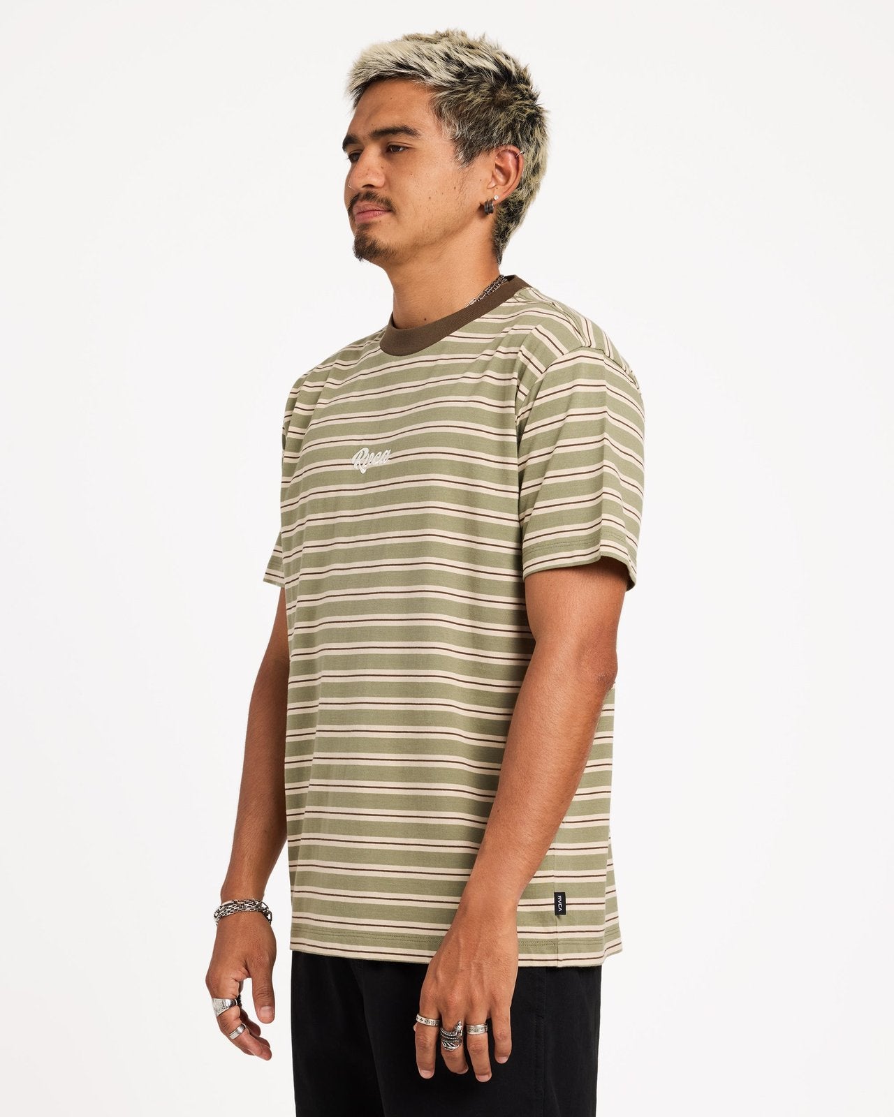 Mens Exotica Stripe T-Shirt Army - Image 3