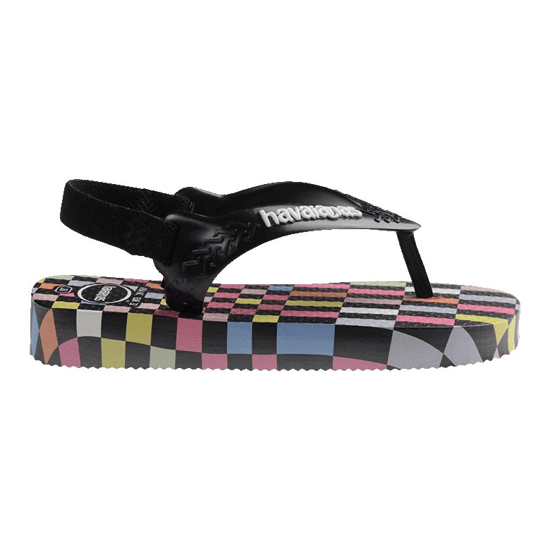 Kids Baby Check Black/Multi Thongs - Image 3