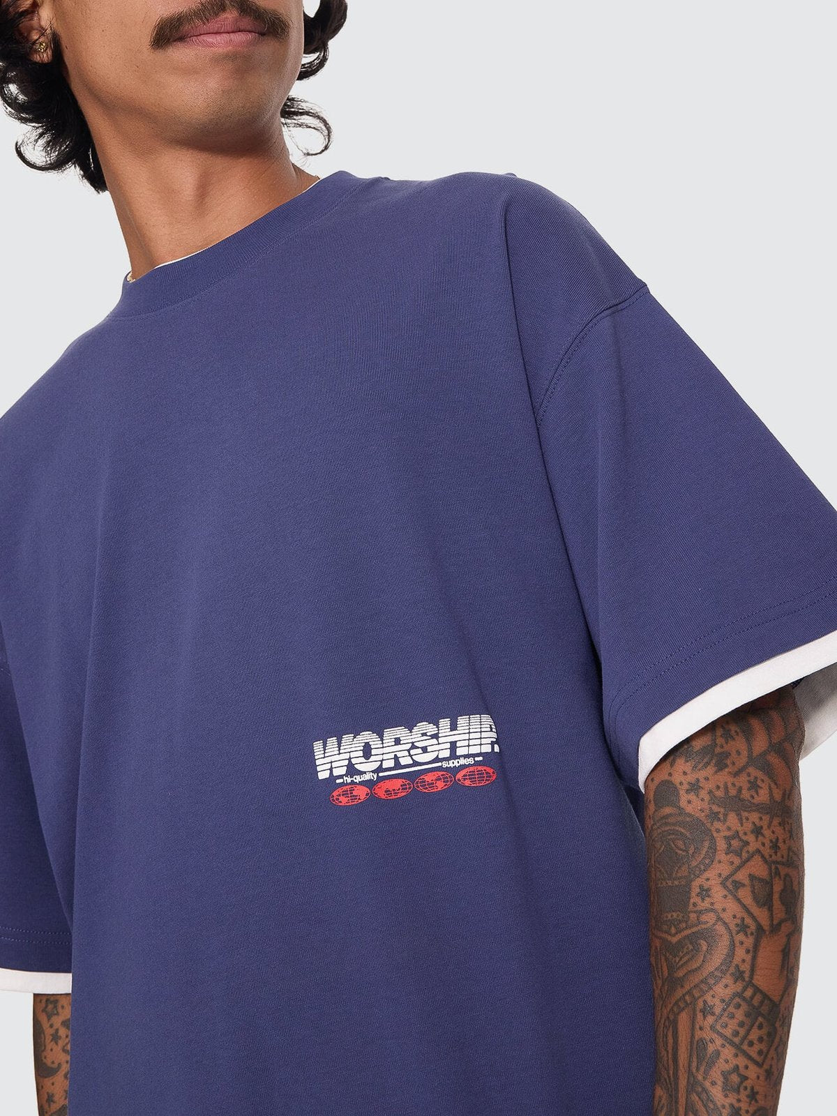 Half Court Box Crop Layer Tee Medieval Blue - Image 3