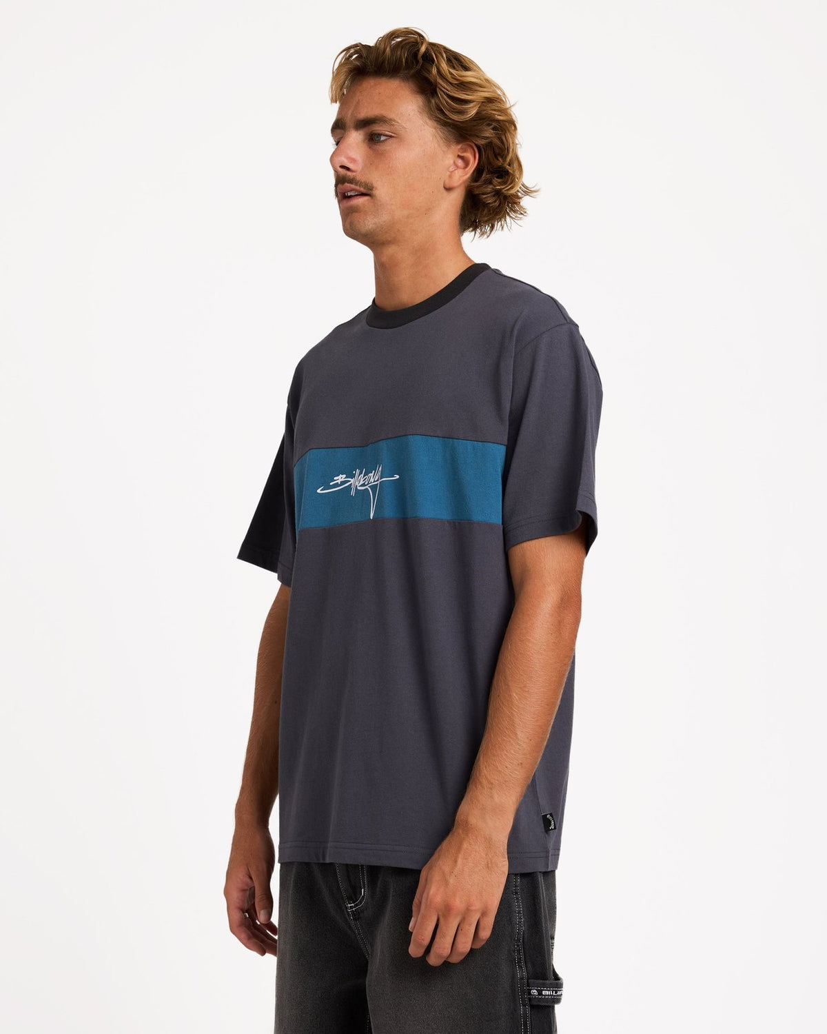 Mens Panel T-Shirt Aged Indigo - Image 3