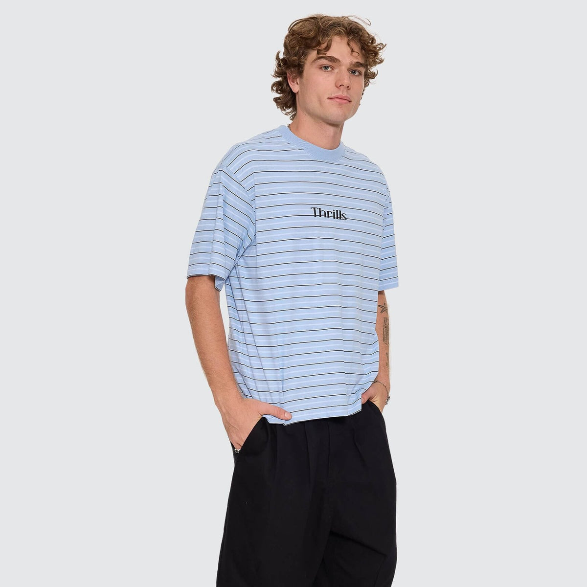 Flowers Of Tomorrow Stripe Box Crop Tee Placid Blue - Image 4