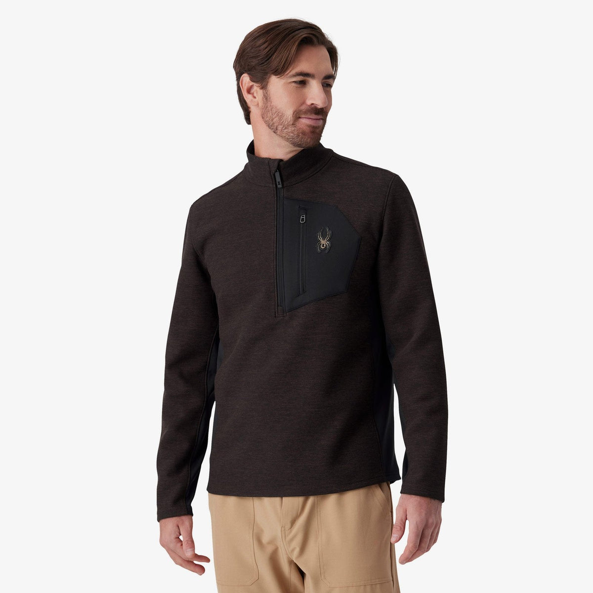 Mens Bandit Sweater Fleece Quarter Zip Mocha Melange - Image 4