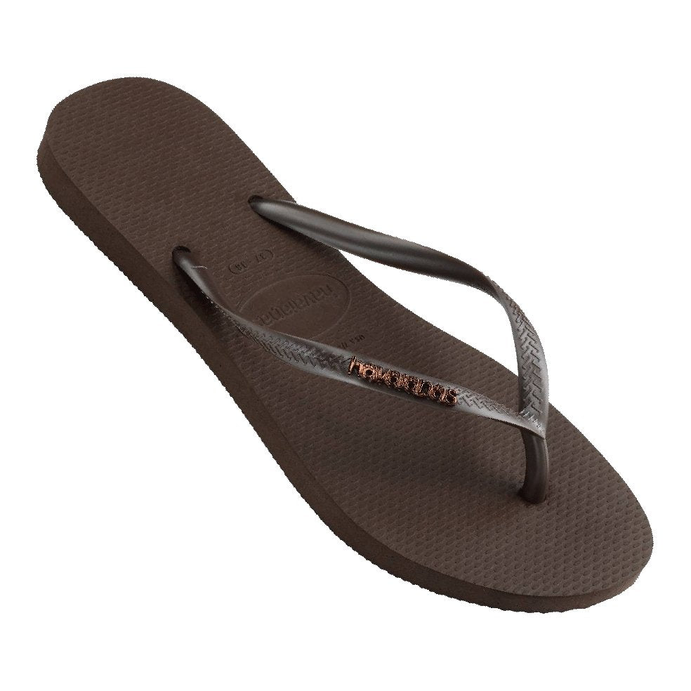 Slim Metal Logo Thongs Dark Brown - Image 4