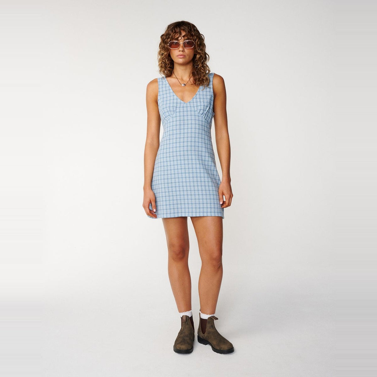 Classic Surf Check Mini Dress Light Blue - Image 4