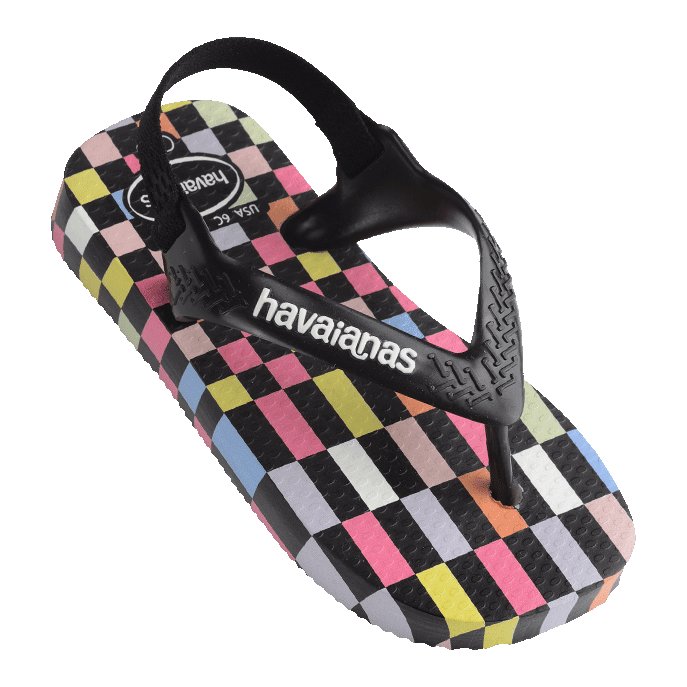 Kids Baby Check Black/Multi Thongs - Image 4