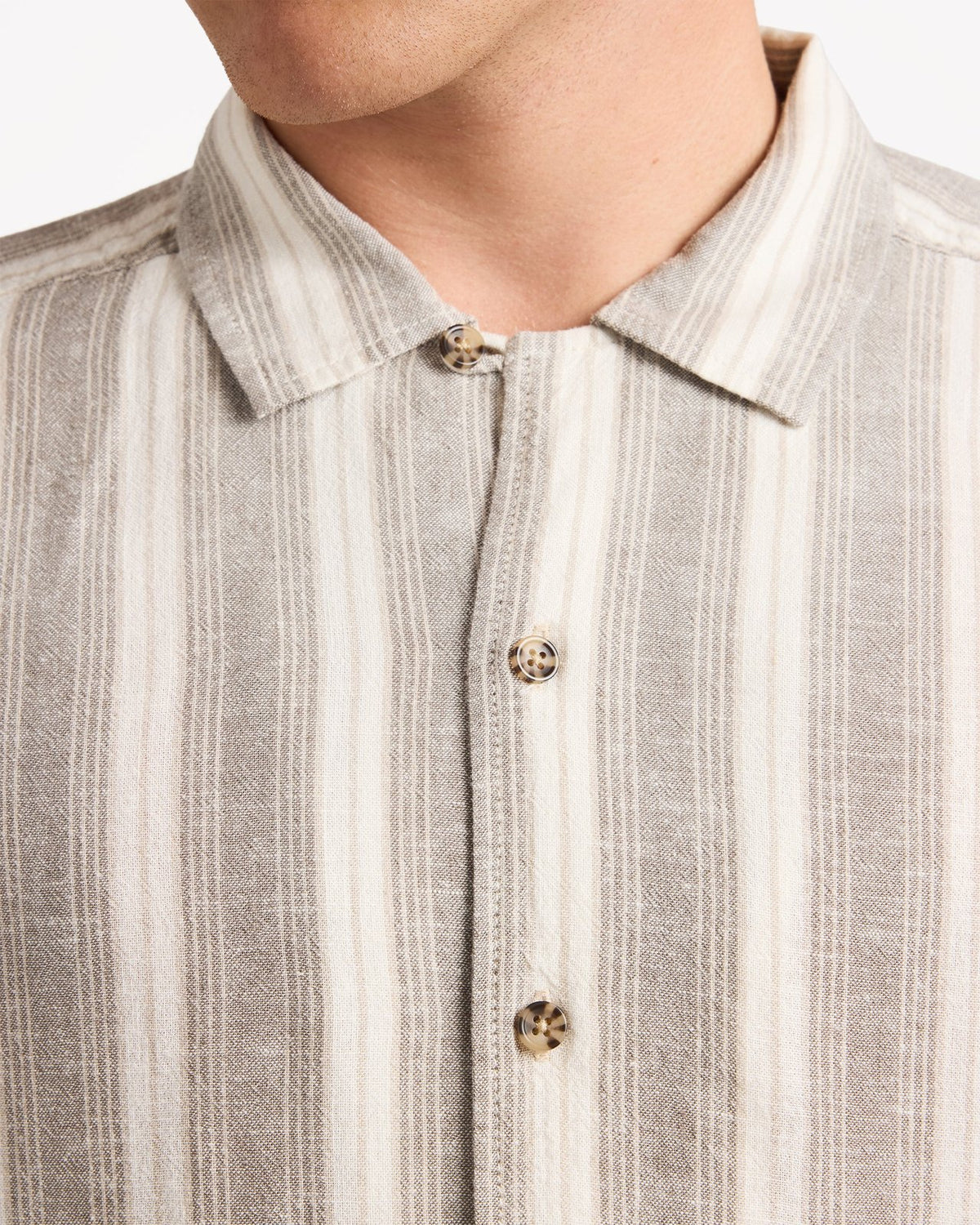Mens Beat Stripe Short Sleeve Shirt Mushroom - Image 4