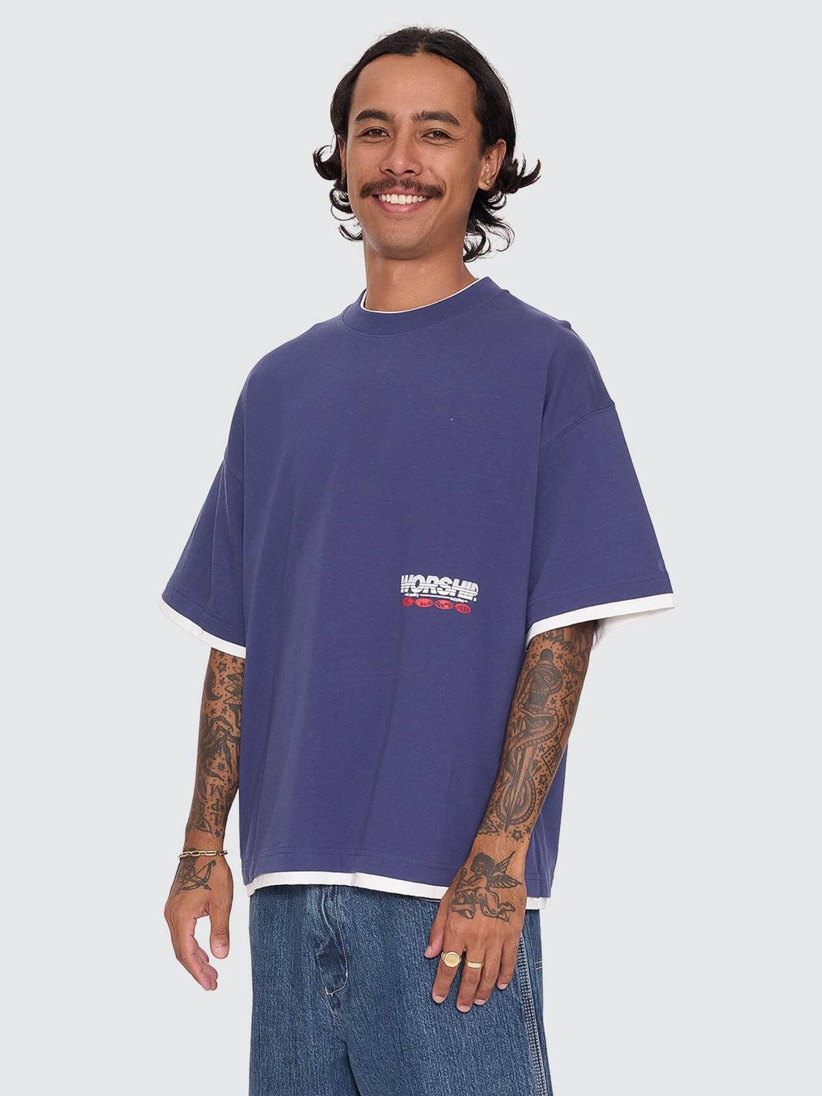 Half Court Box Crop Layer Tee Medieval Blue - Image 4
